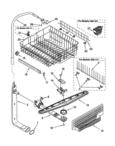 Upper dishrack and water feed