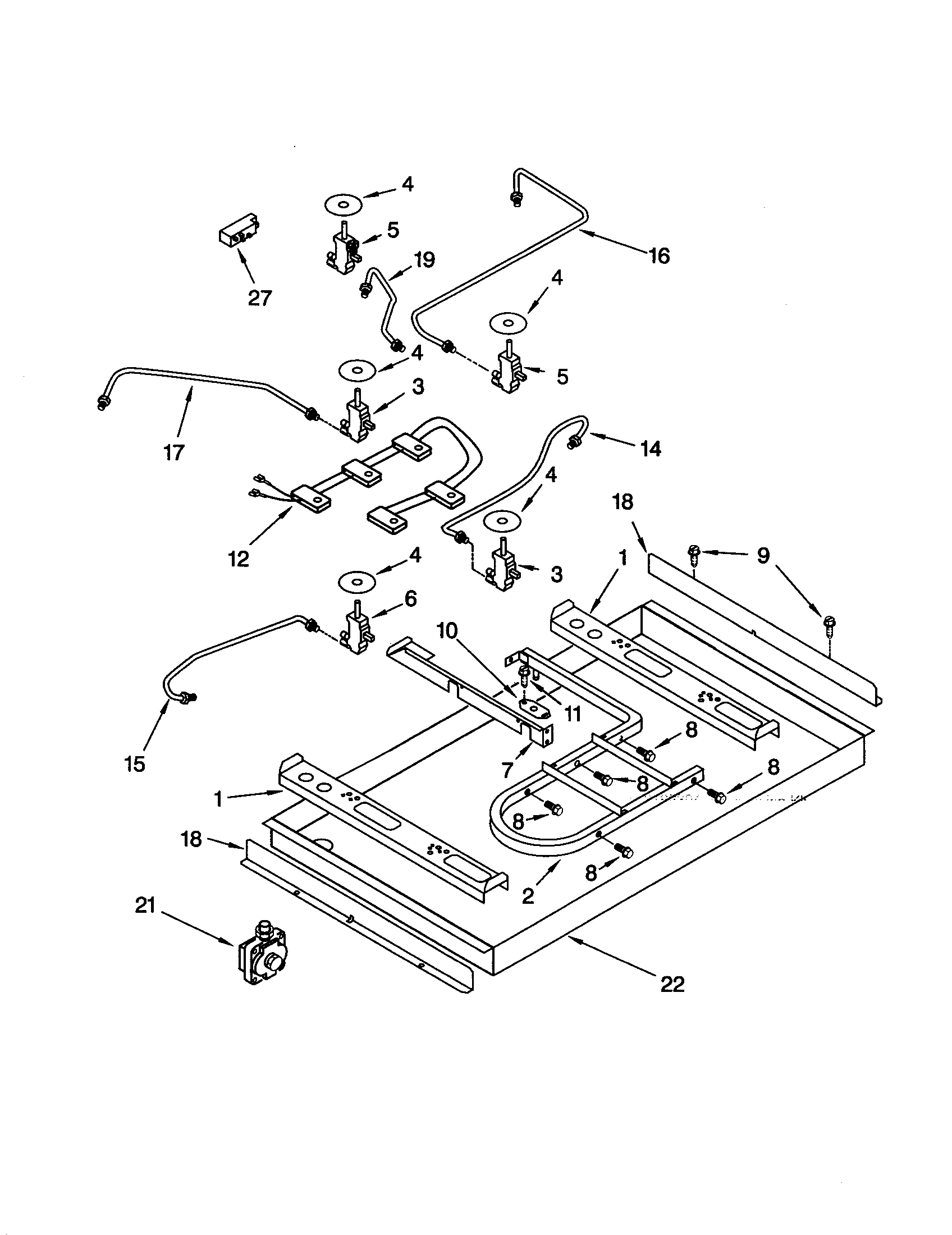 Burner box/gas valves/switches