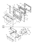 Oven door and storage drawer