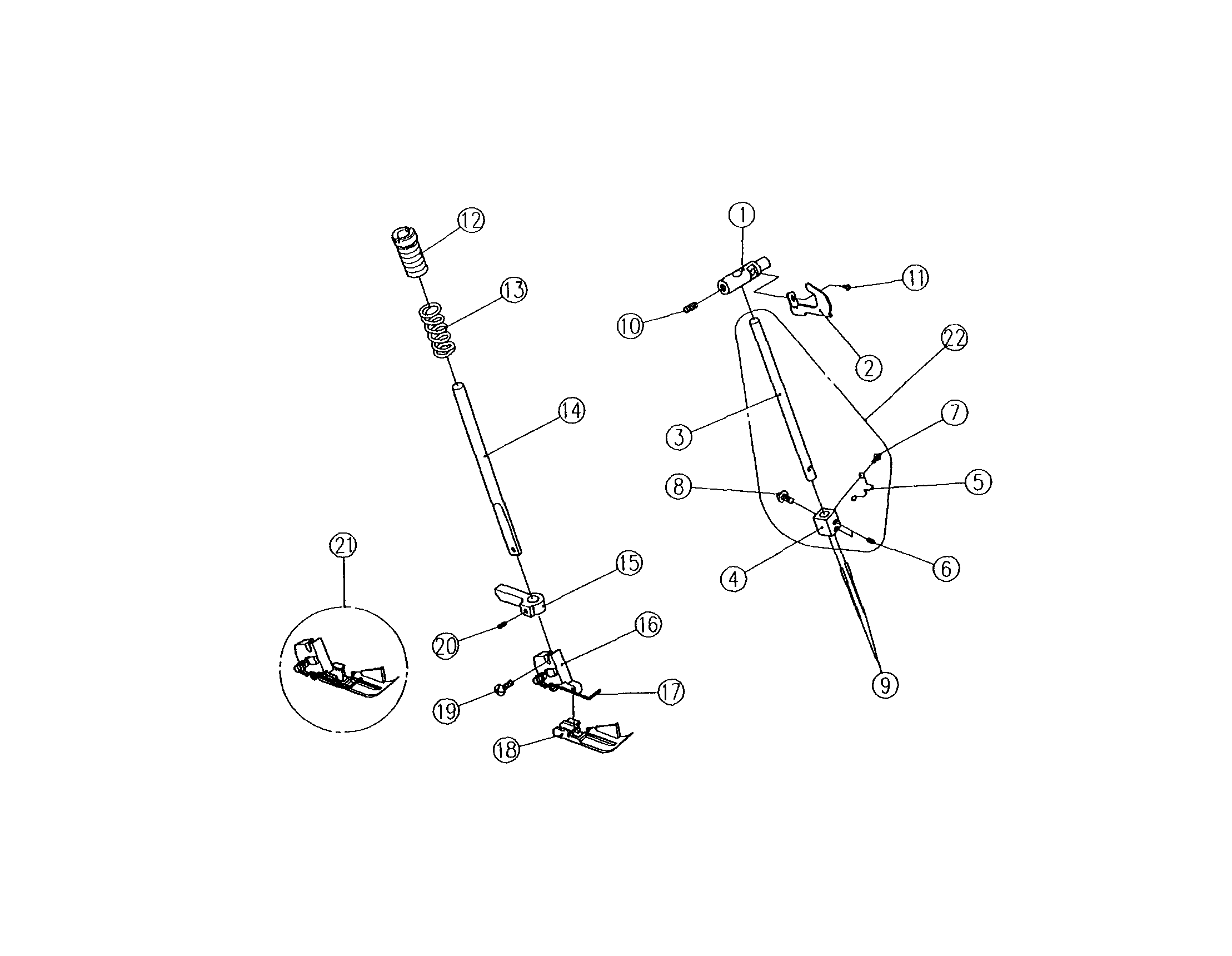 Needle bar and presser foot