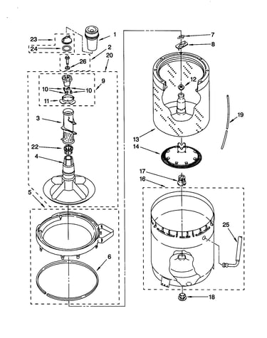 Agitator, basket and tub