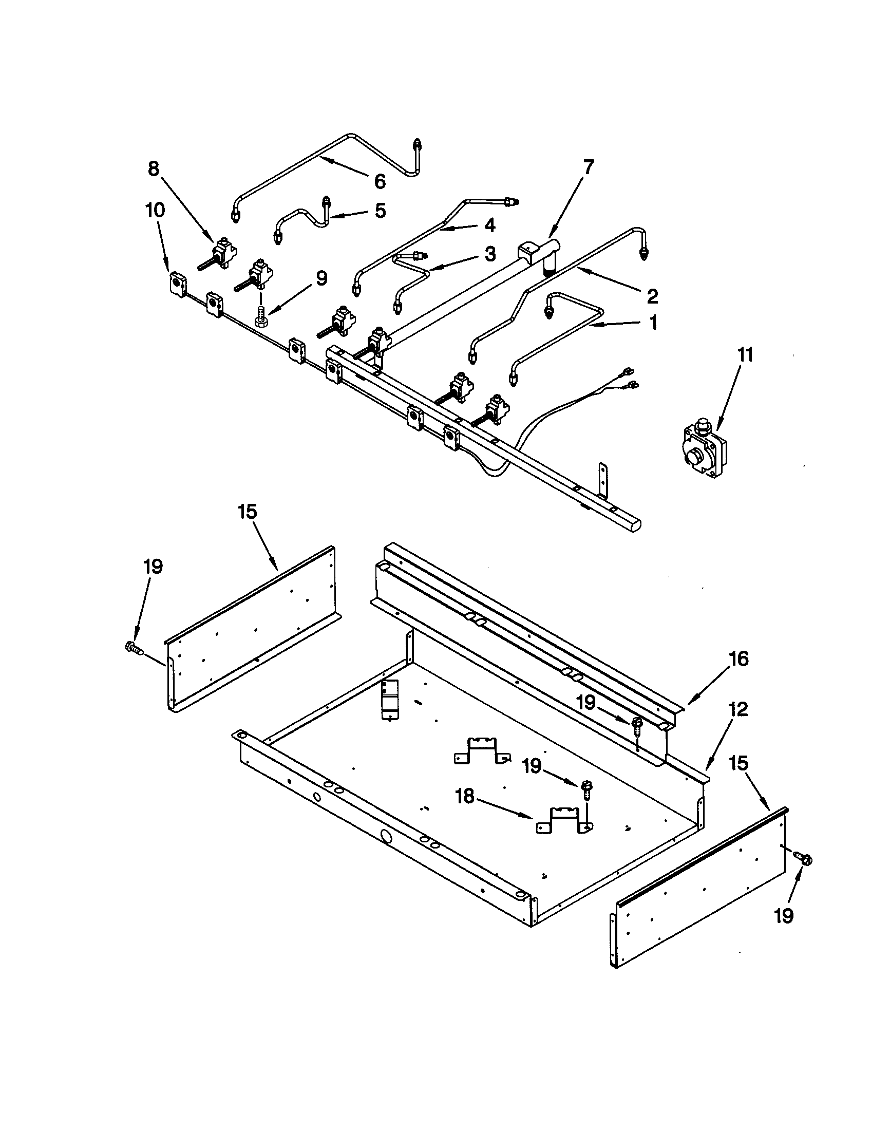 Burner box/gas valves/switches