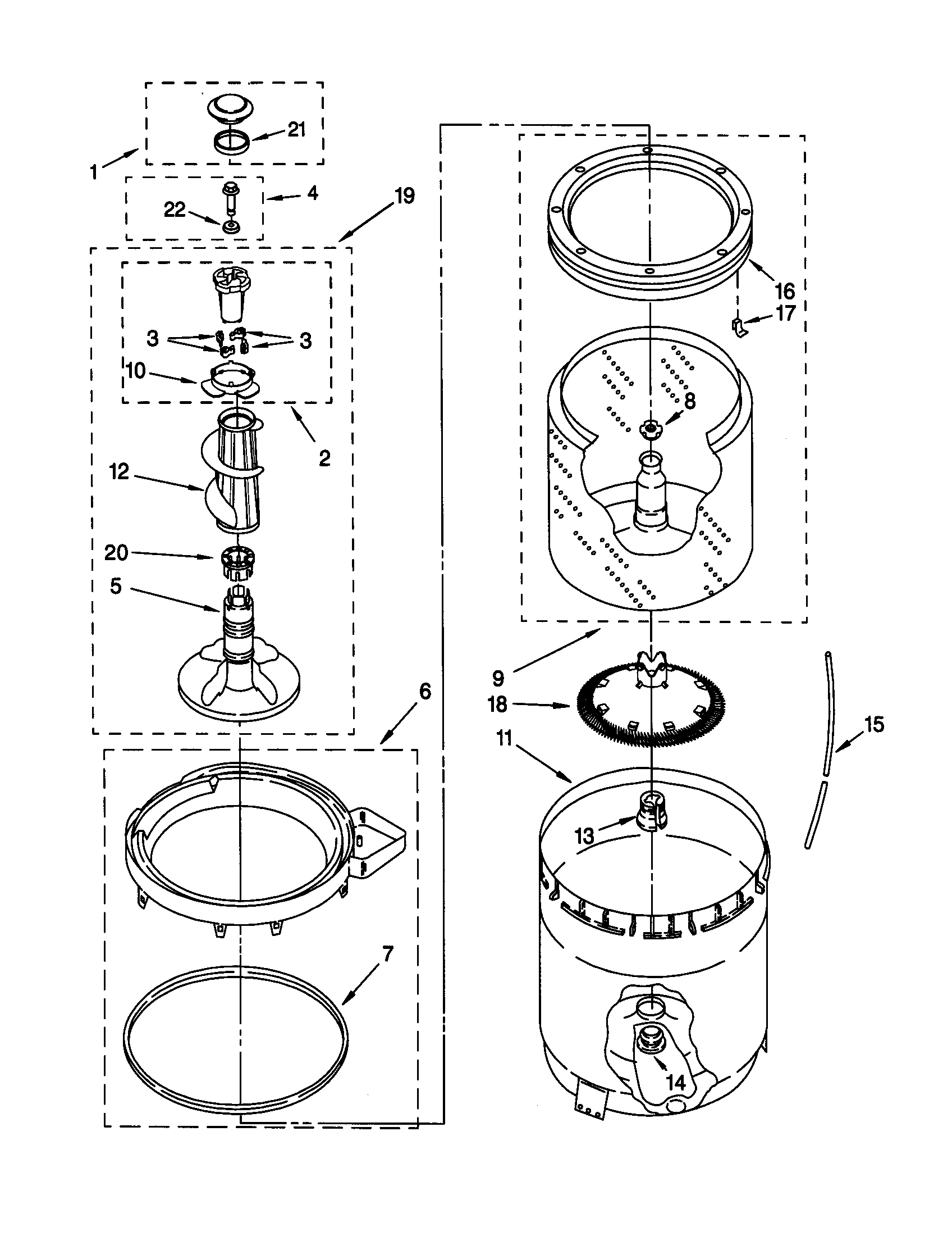 AGITATOR, BASKET AND TUB