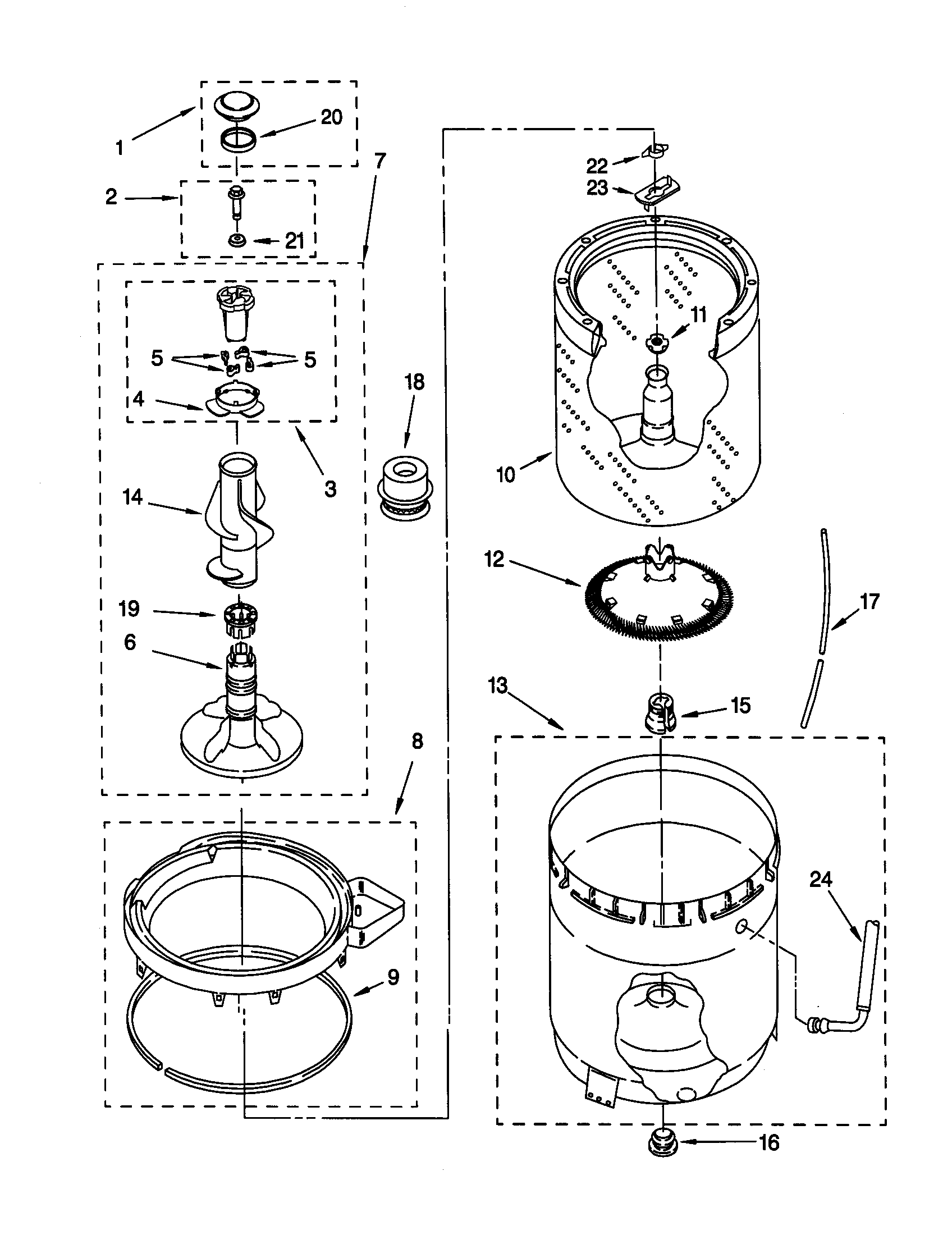 Agitator, basket and tub