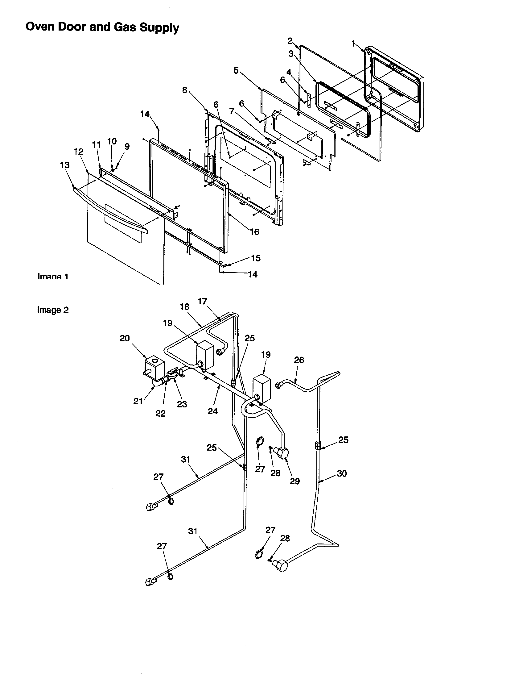 Oven door and gas supply