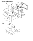 Oven door and storage drawer