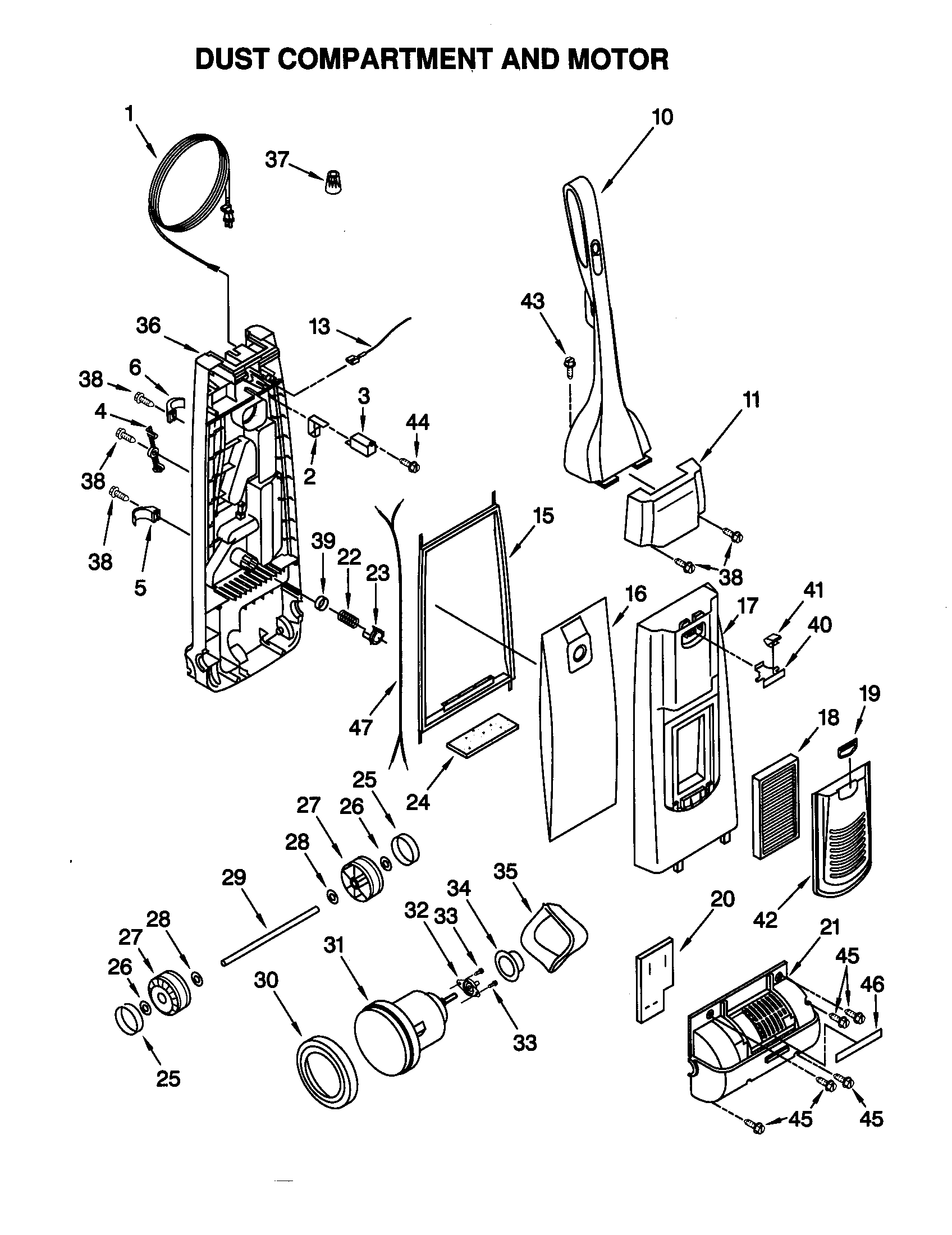 Dust compartment and motor