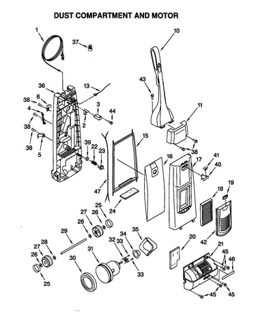 Dust compartment and motor