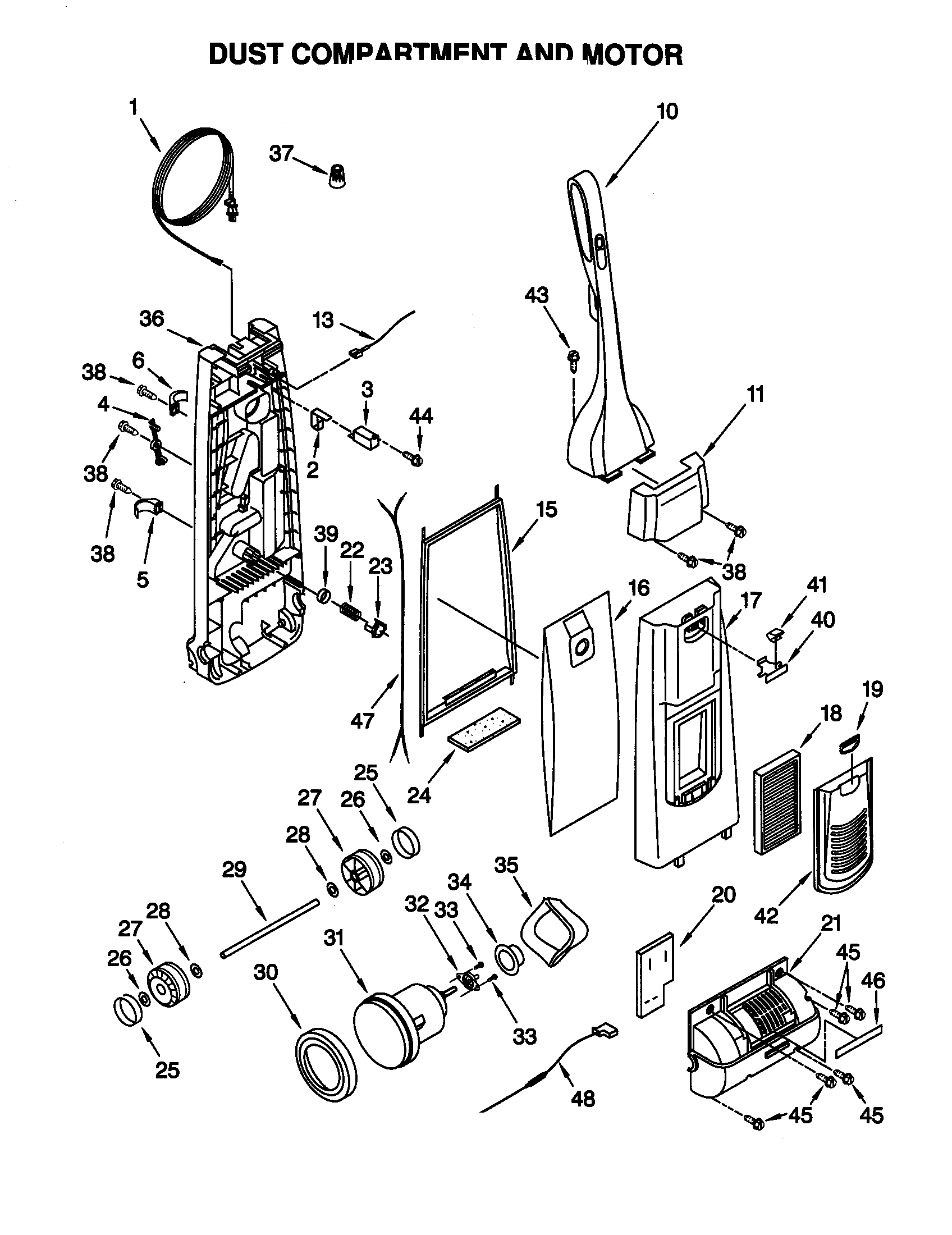 Dust compartment and motor