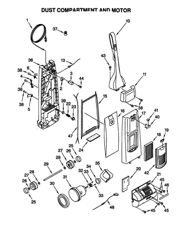 Dust compartment and motor