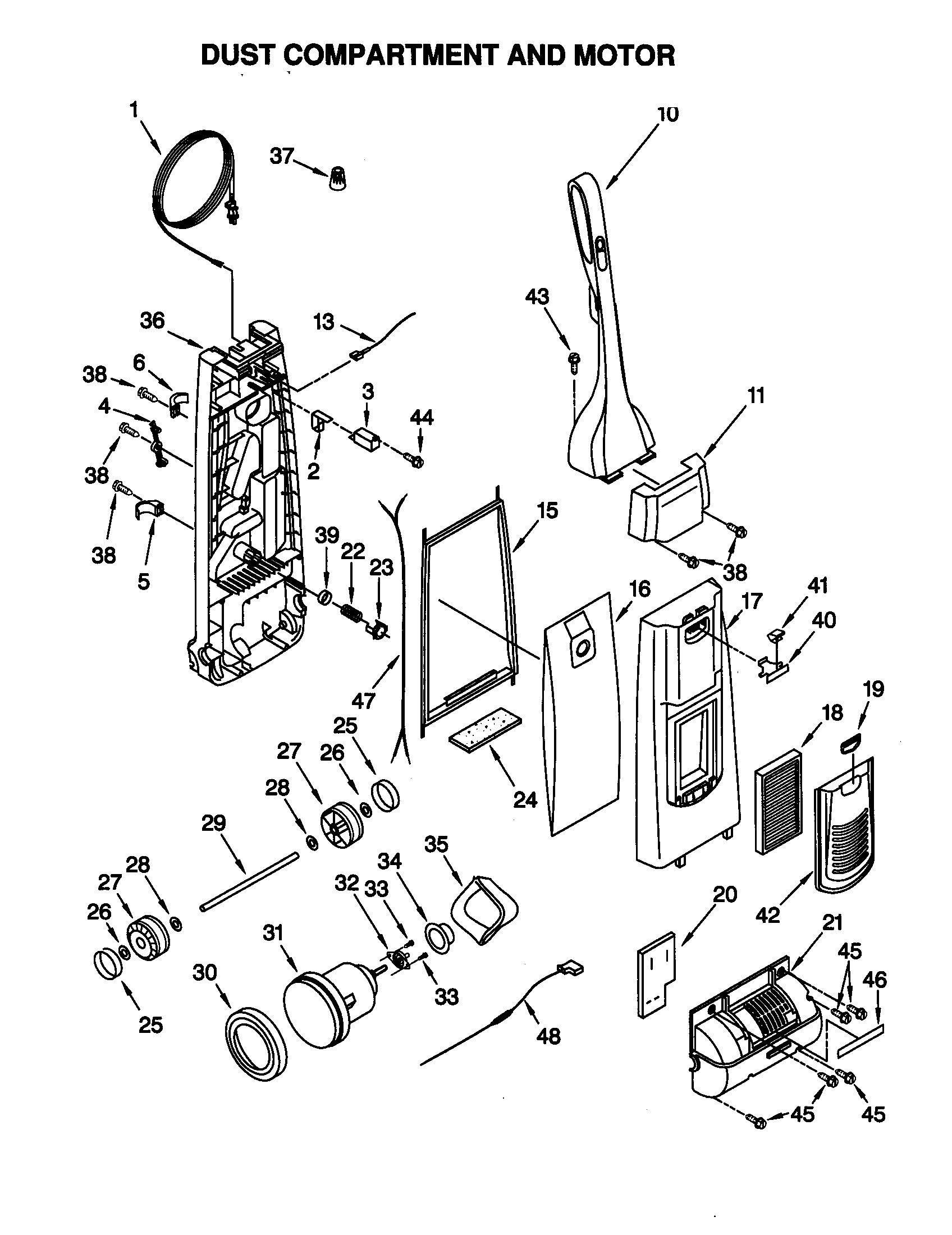 Dust compartment and motor