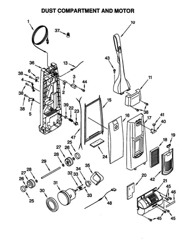 Dust compartment and motor