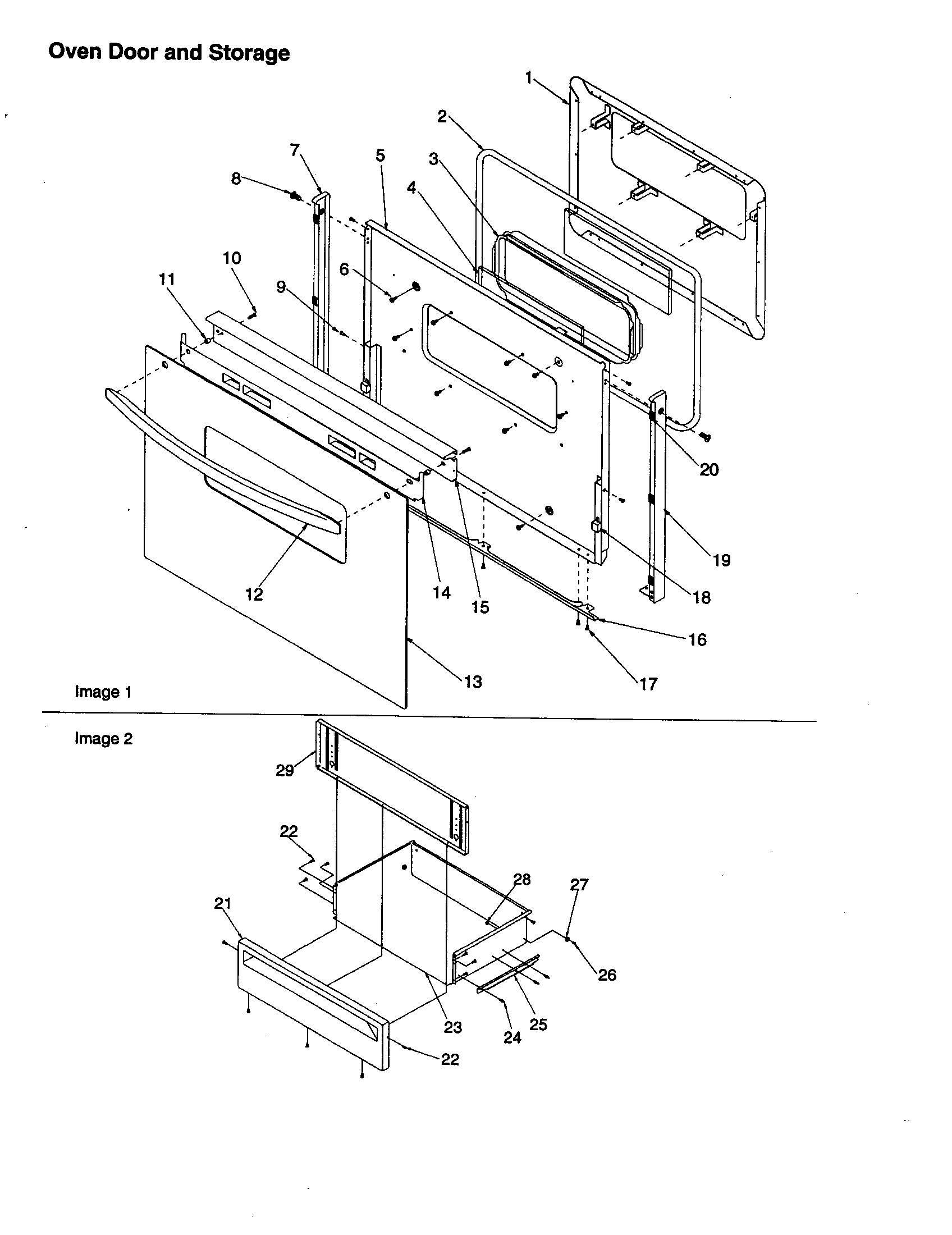 Oven door and storage