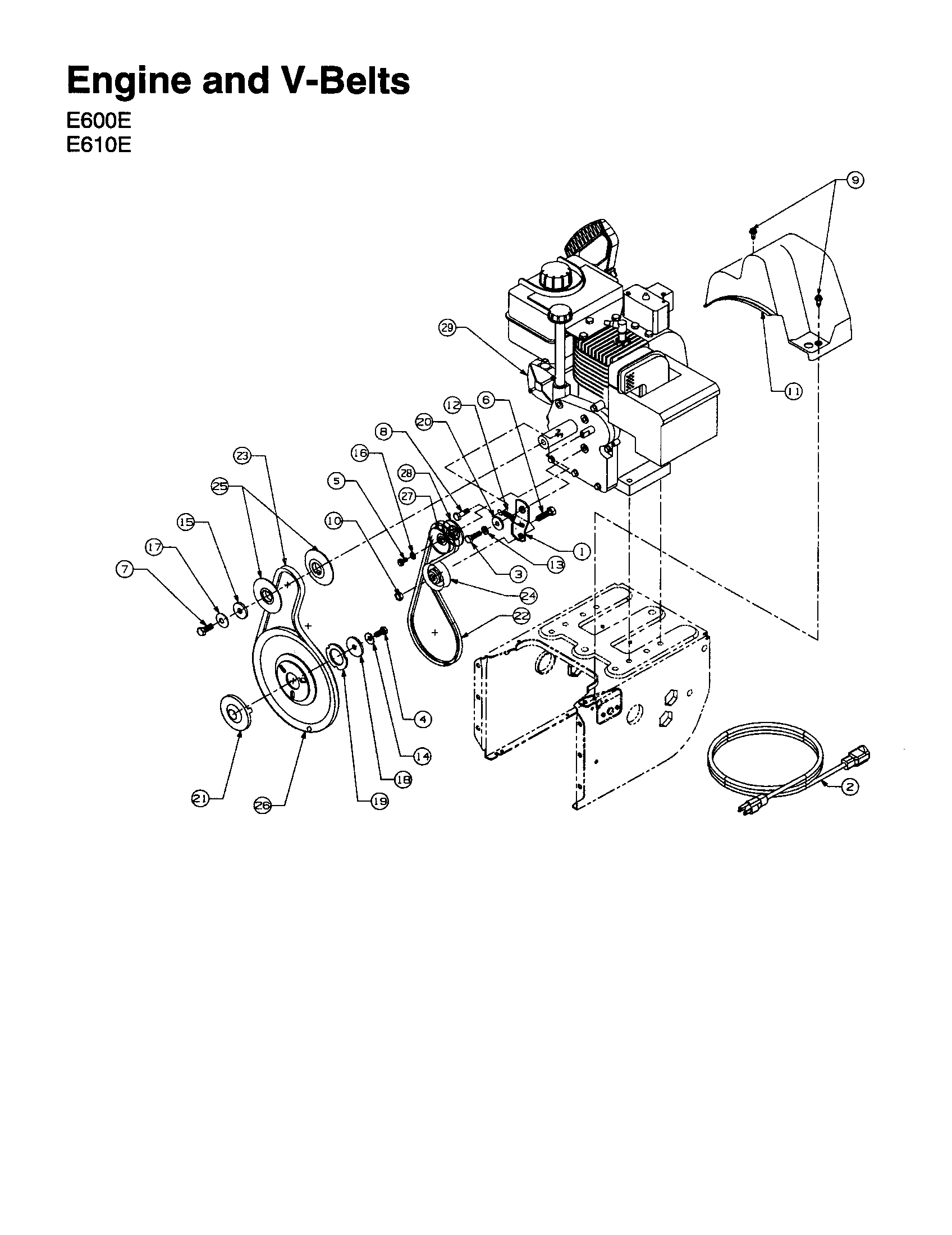 Engine and v-belts (e600e/e610e)