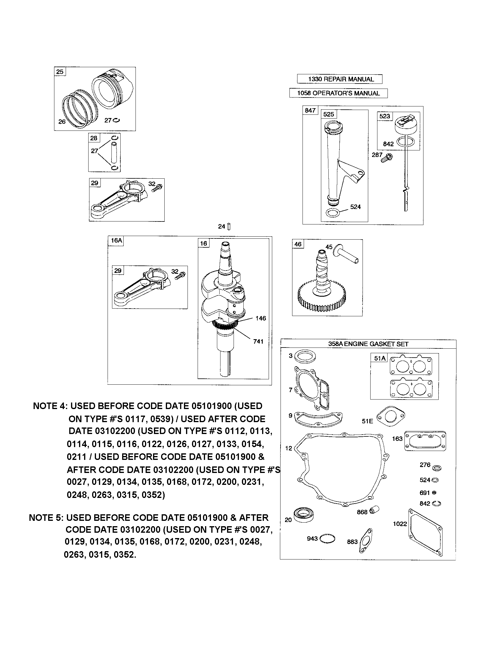 Crankshaft/dipstick/camshaft