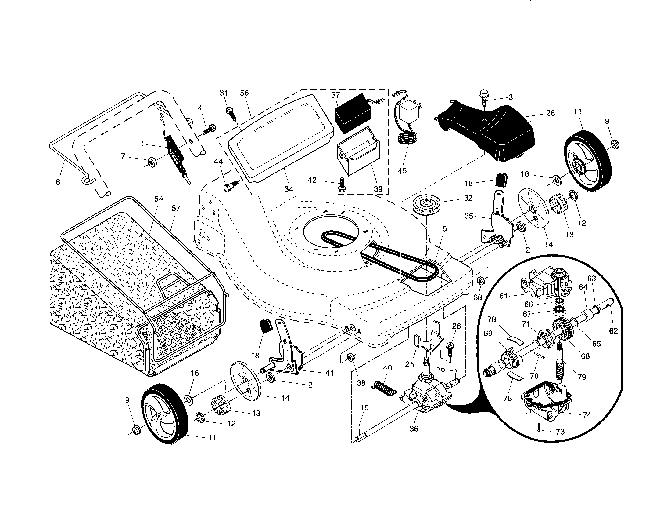Drive control/gear case/wheels