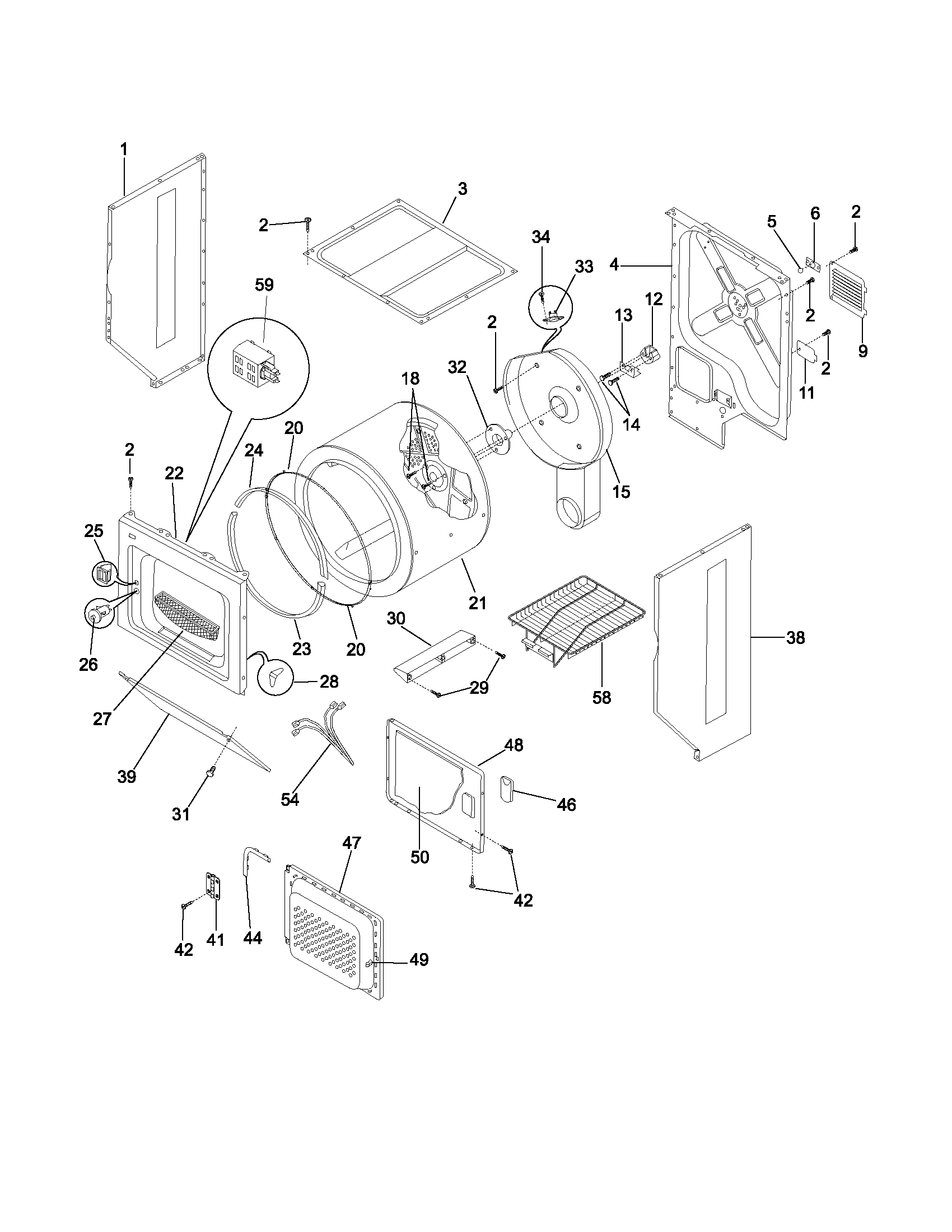 Upper cabinet/drum/heater