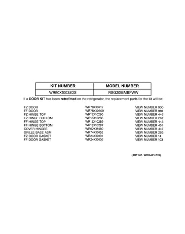 Replacement parts list