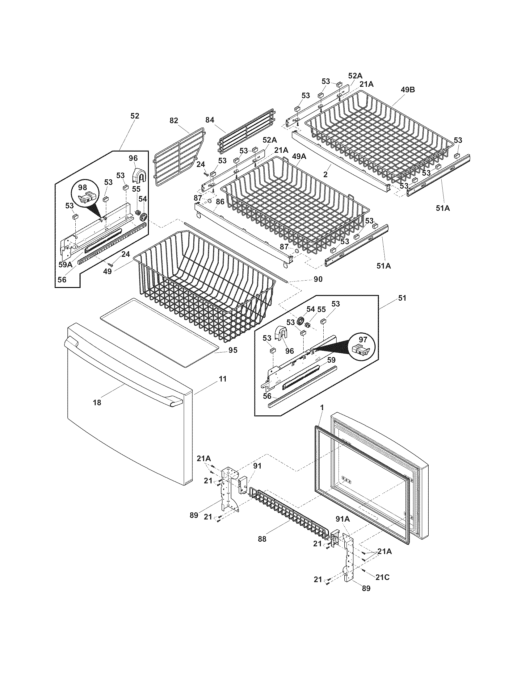 Freezer drawer, baskets