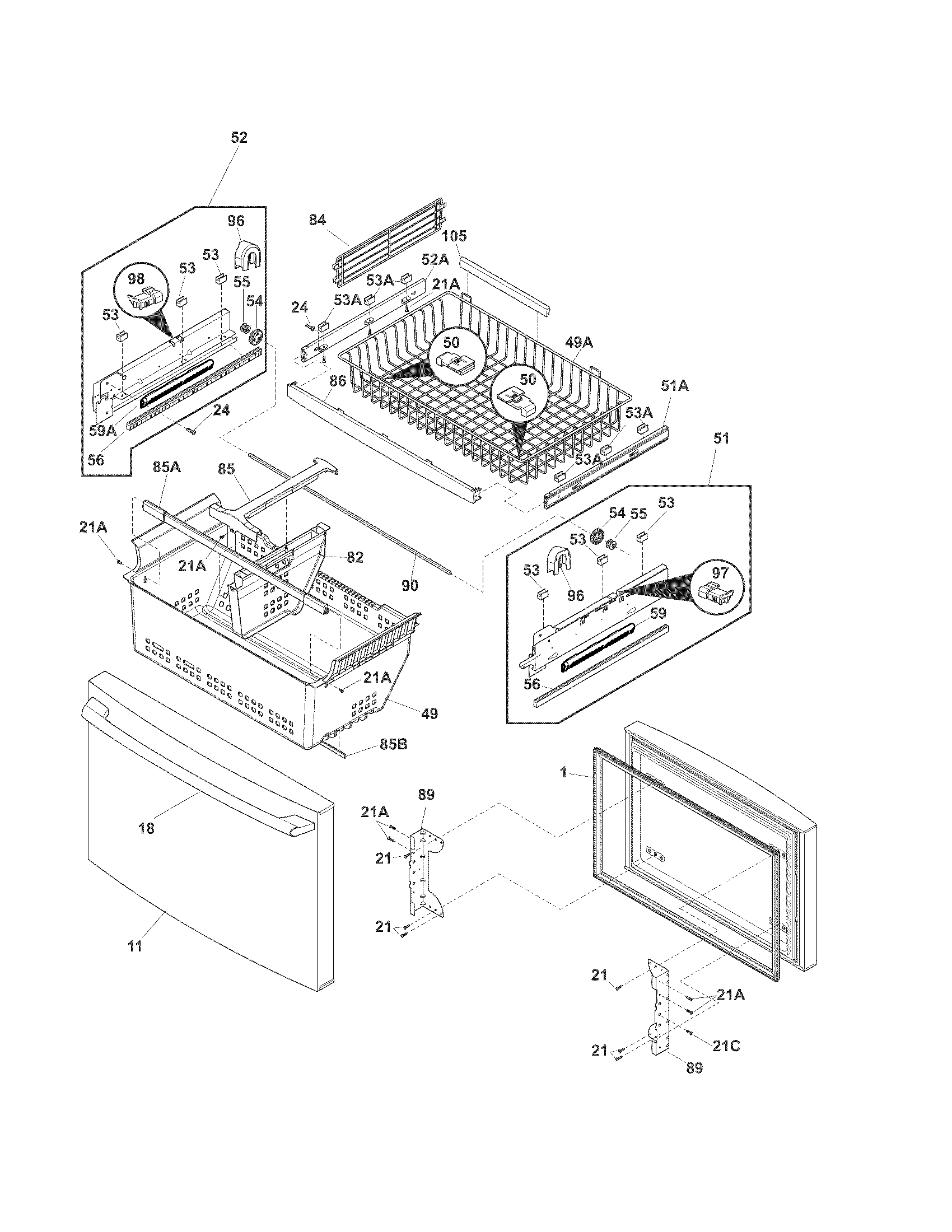 Freezer drawer, baskets