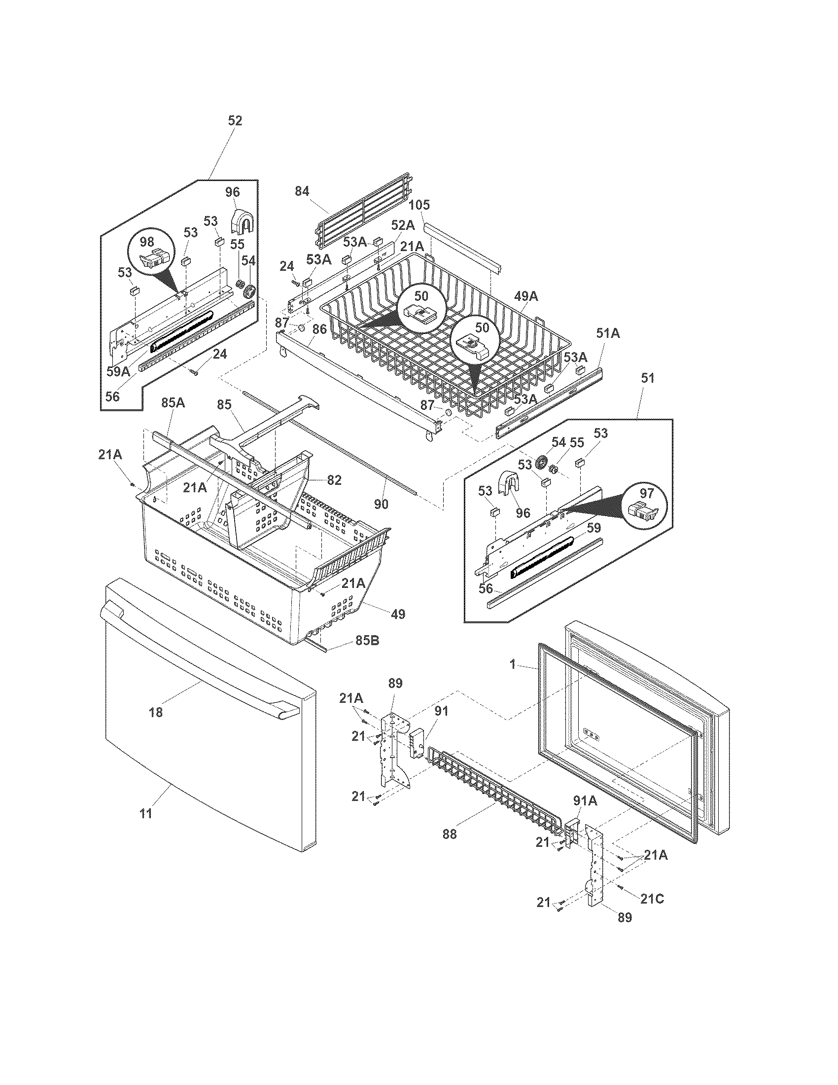 Freezer drawer, baskets