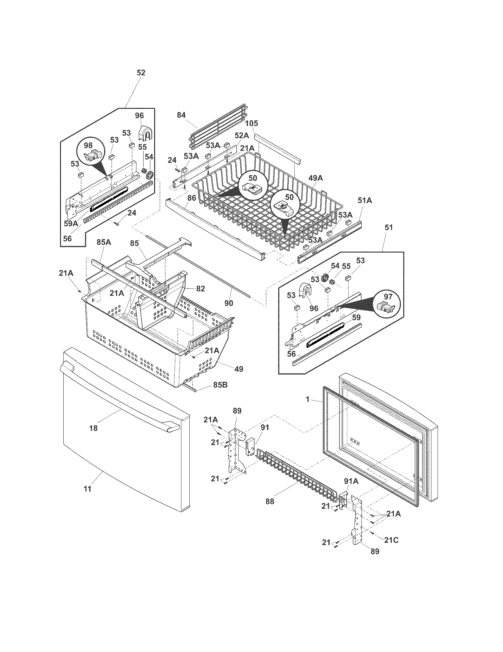 Freezer drawer, baskets