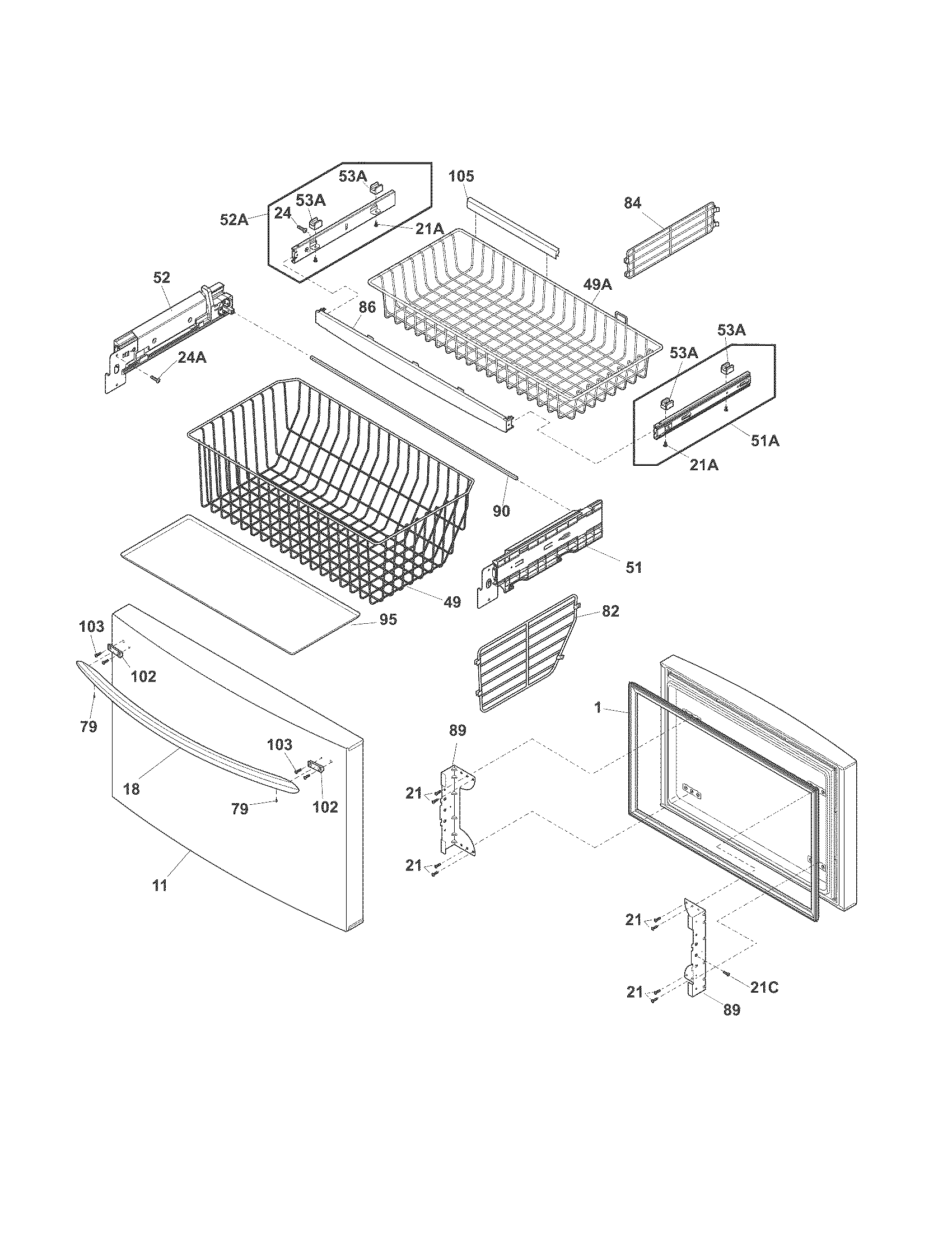 Freezer drawer, baskets