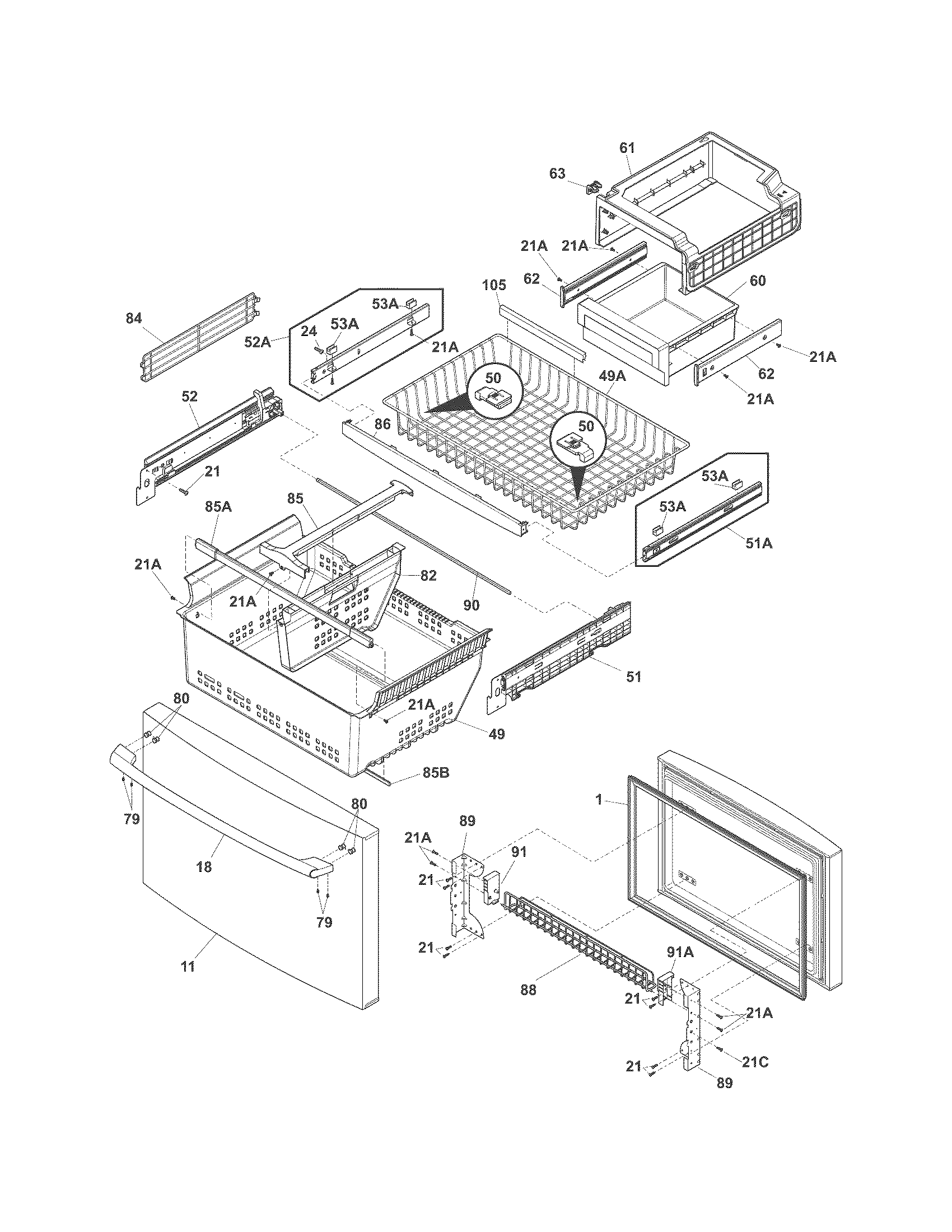 Freezer drawer, baskets