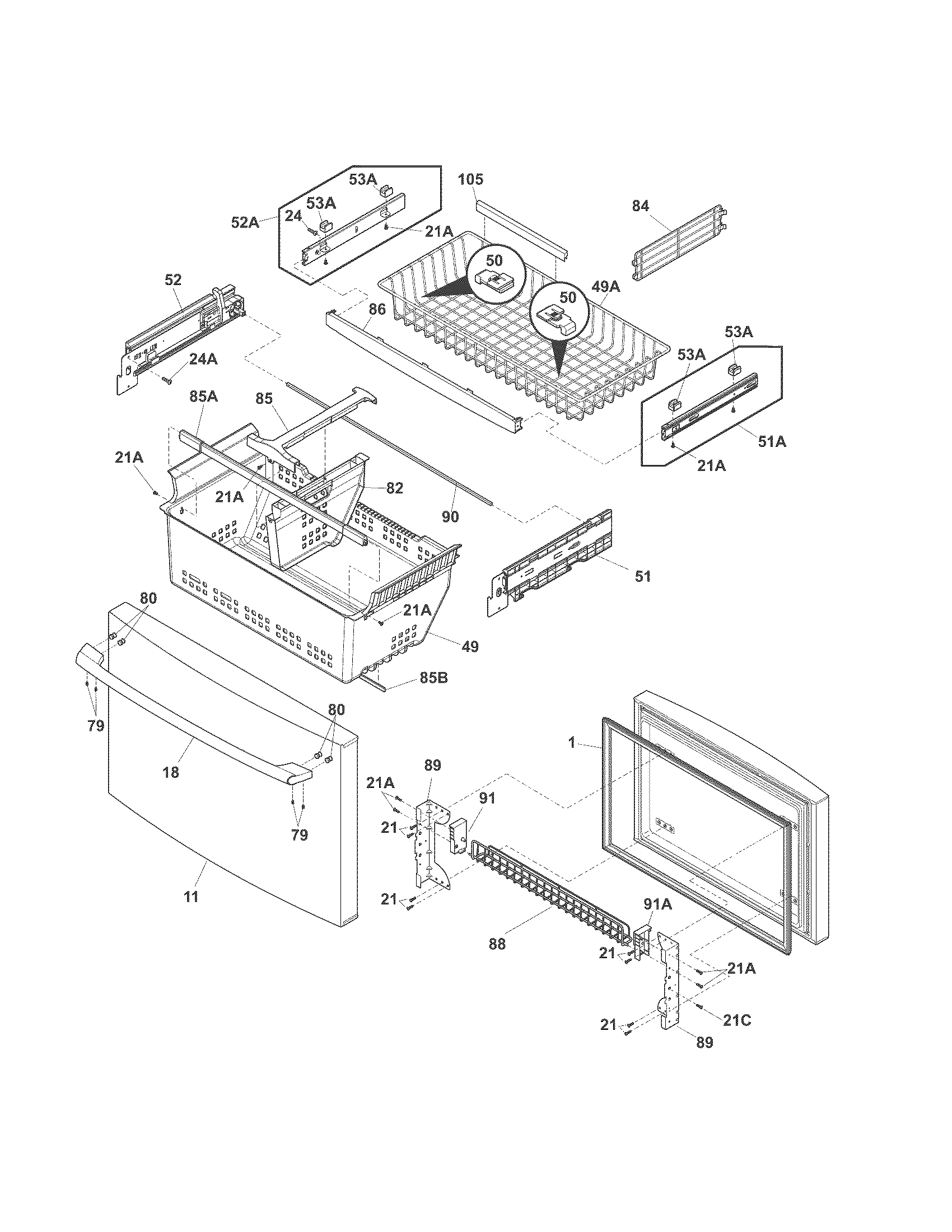 Freezer drawer, baskets