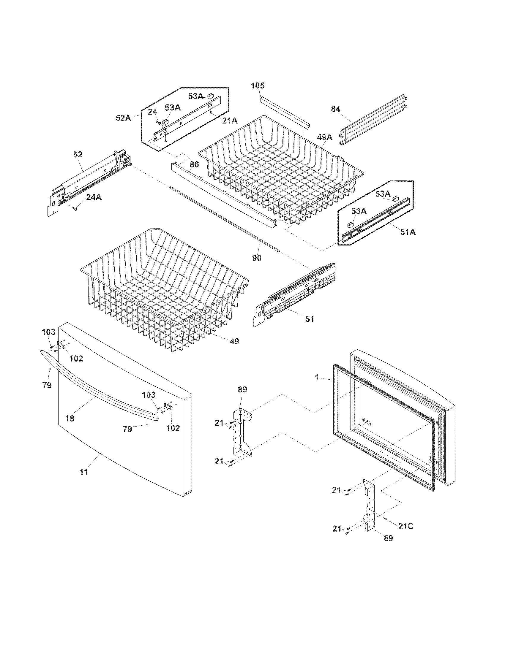 Freezer drawer, baskets