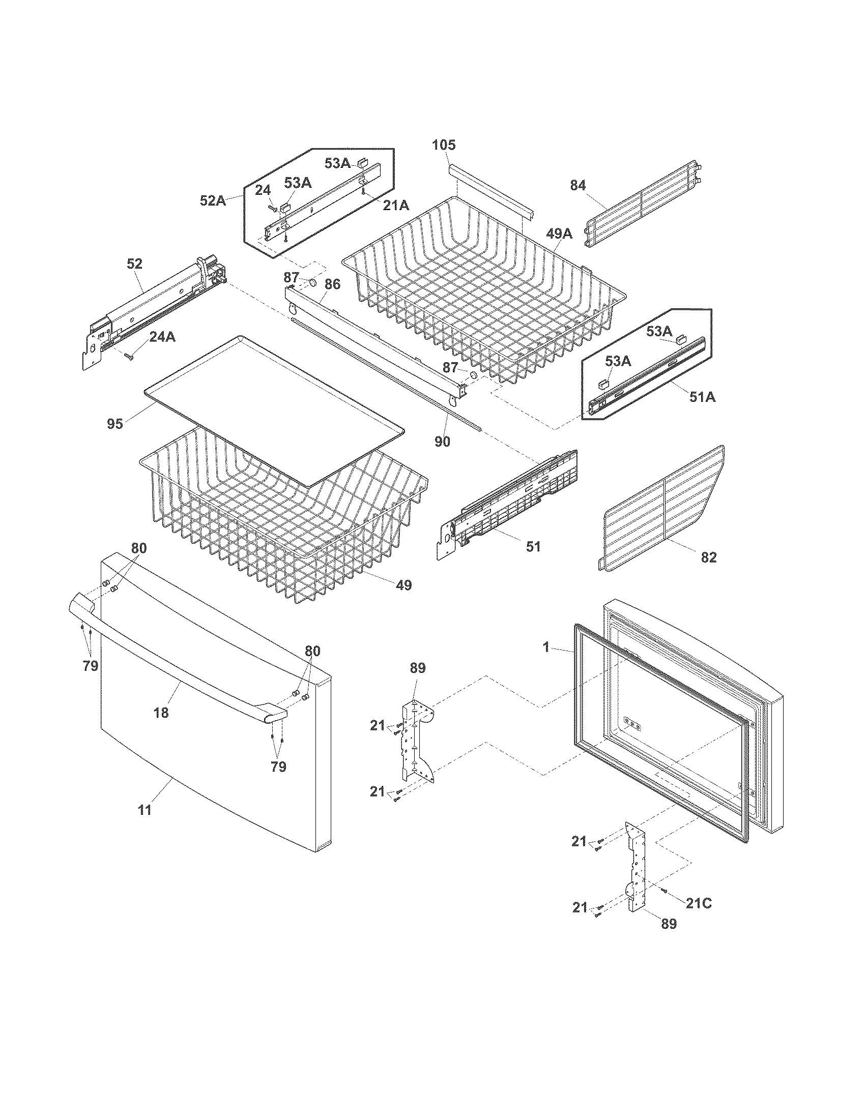 Freezer drawer, baskets