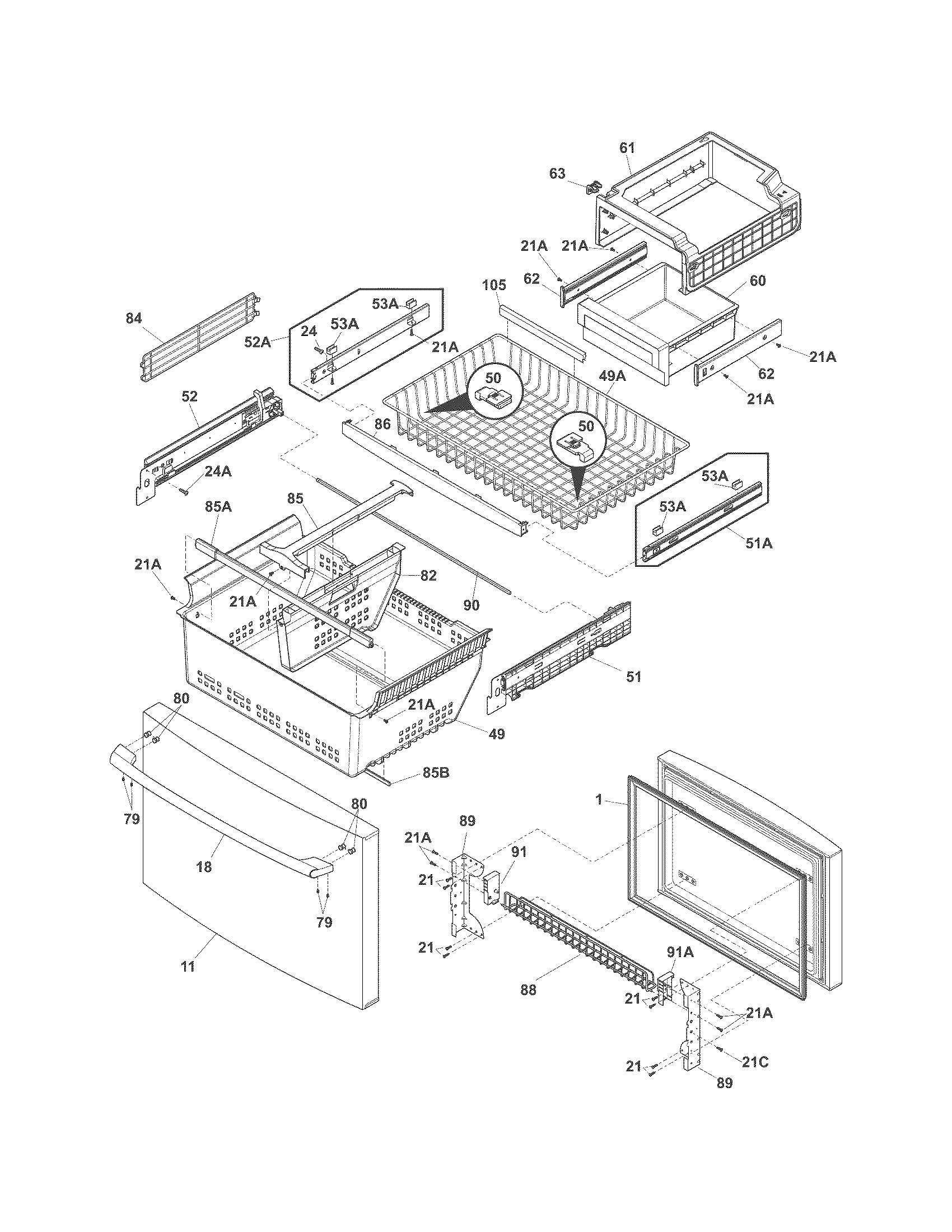 Freezer drawer, baskets