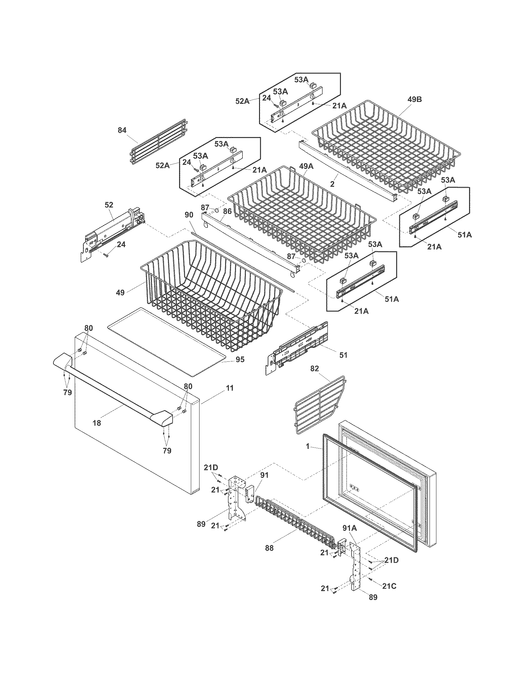 Freezer drawer, baskets