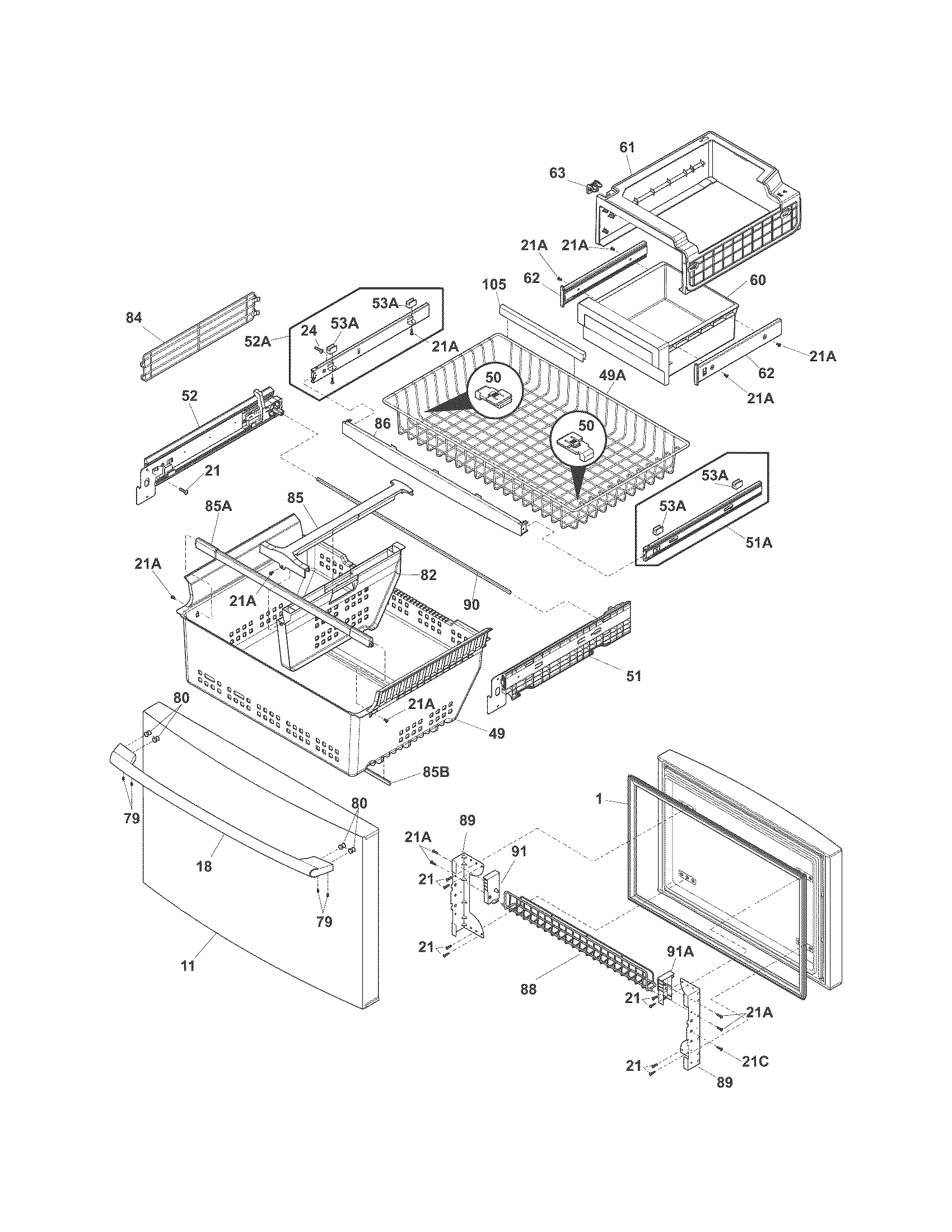 Freezer drawer, baskets