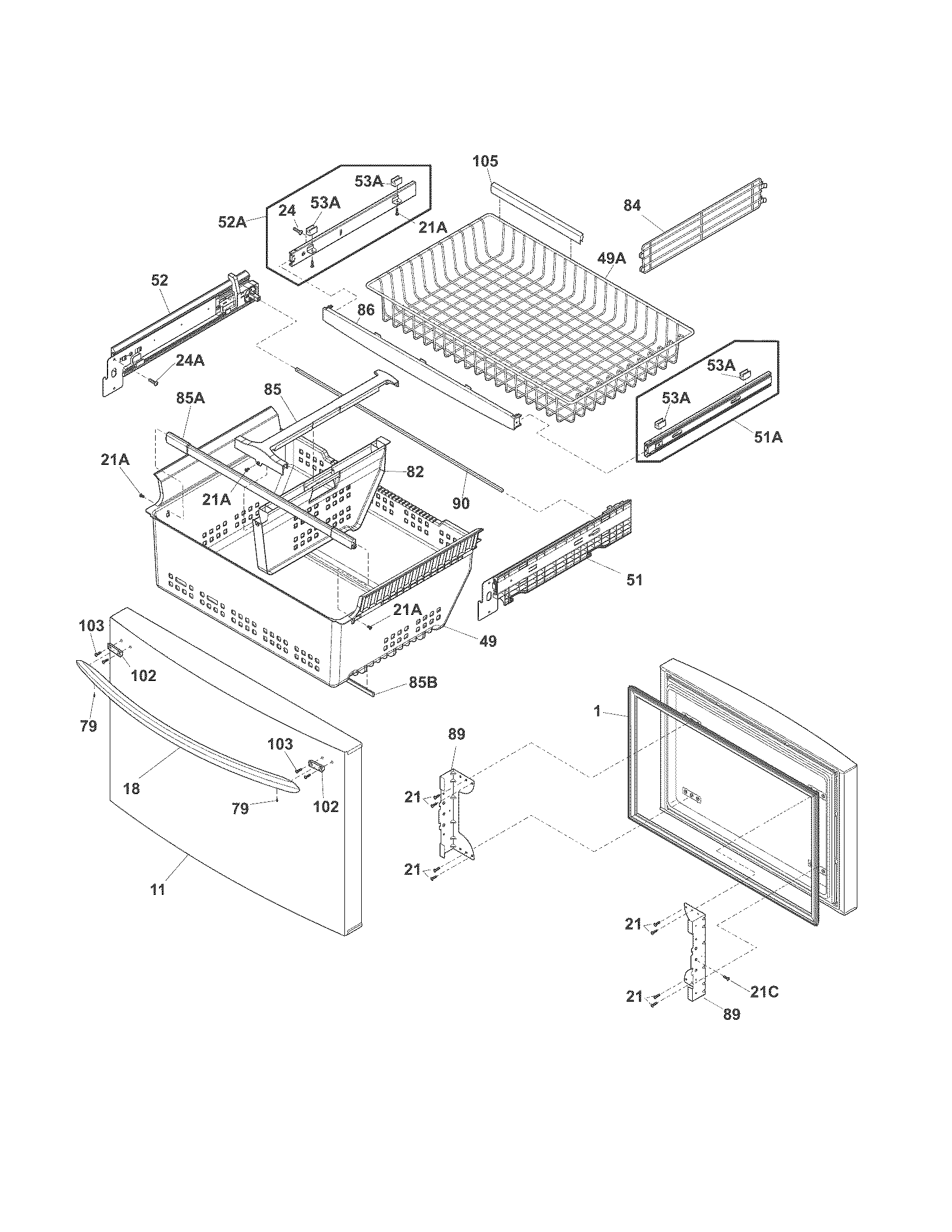 Freezer drawer, baskets
