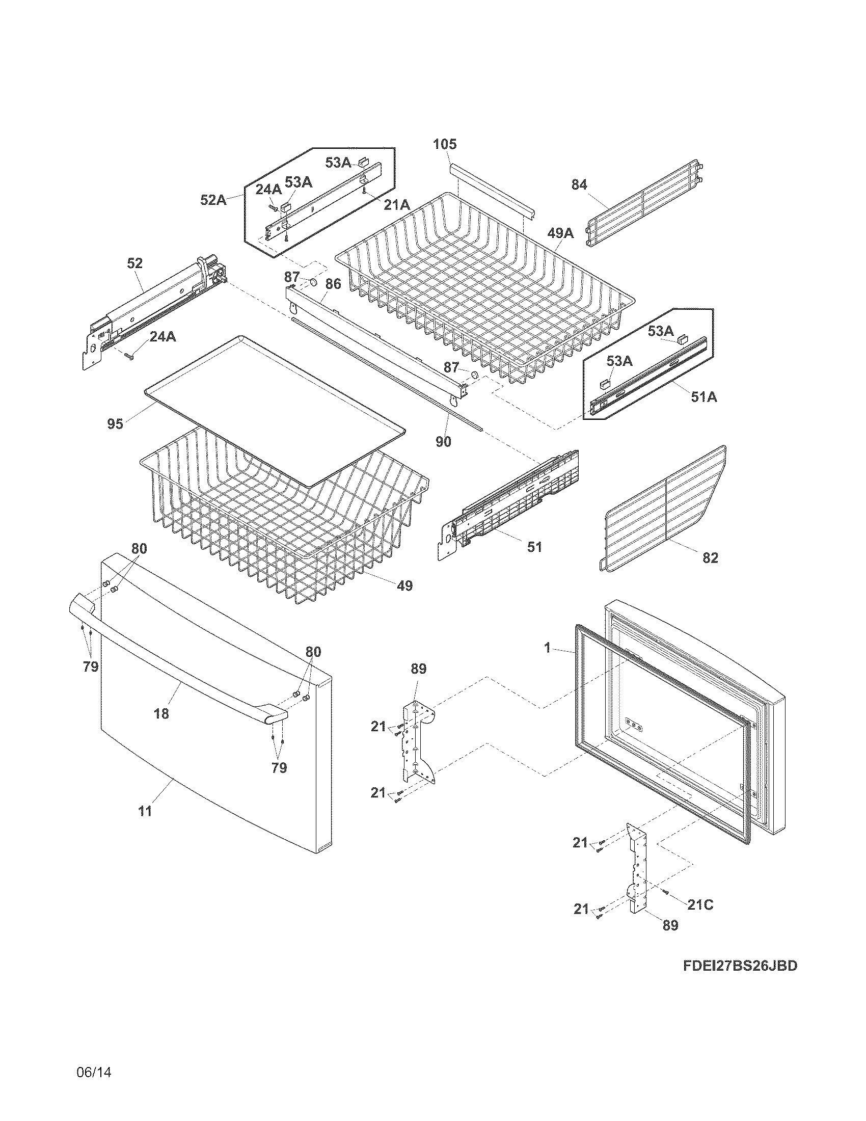 Freezer drawer, baskets