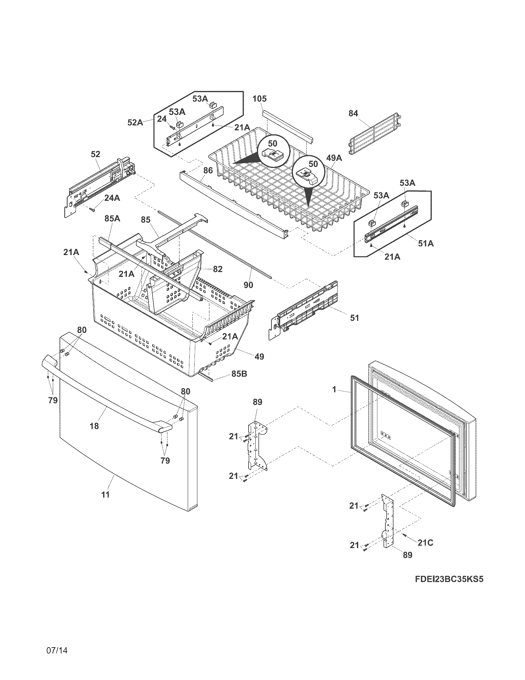 Freezer drawer, baskets