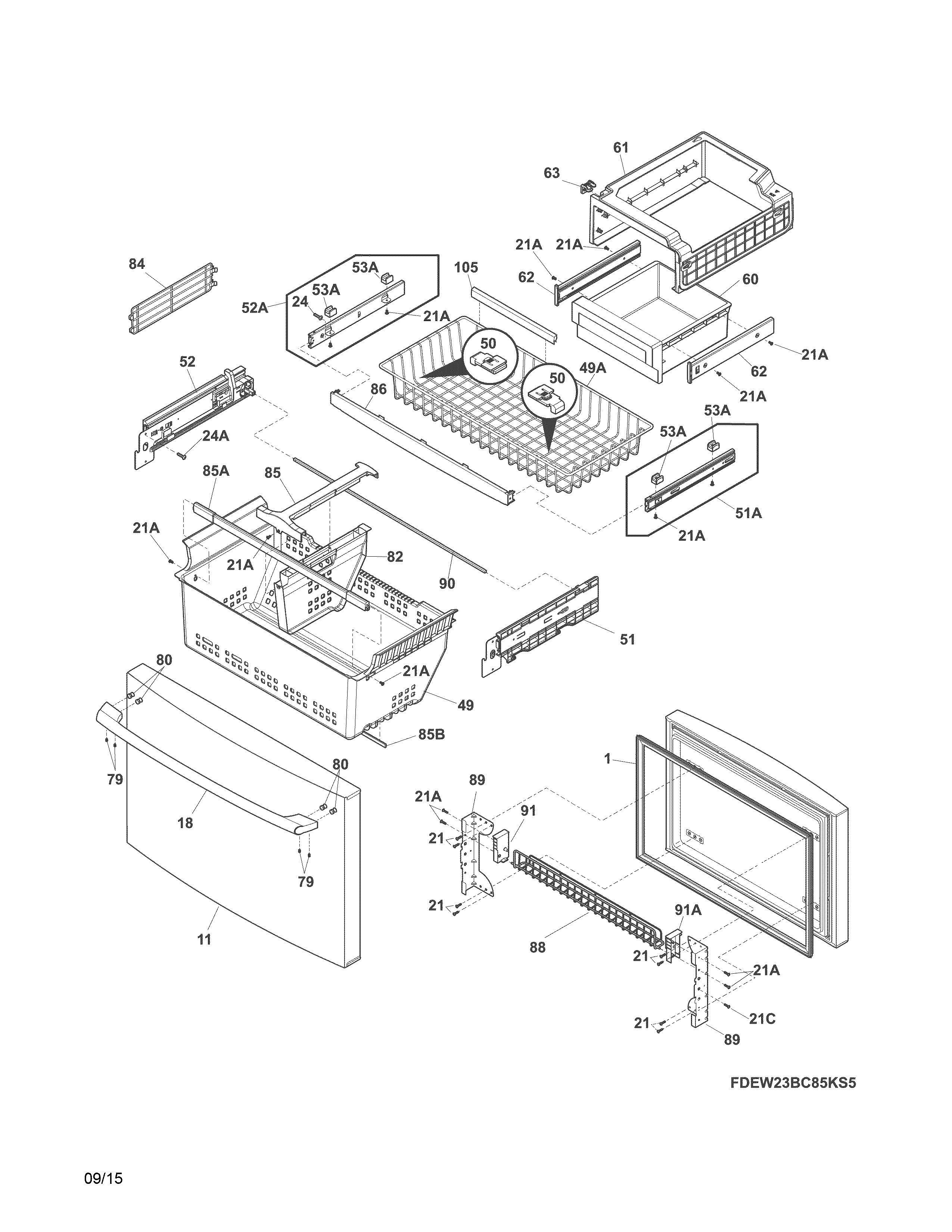 Freezer drawer, baskets