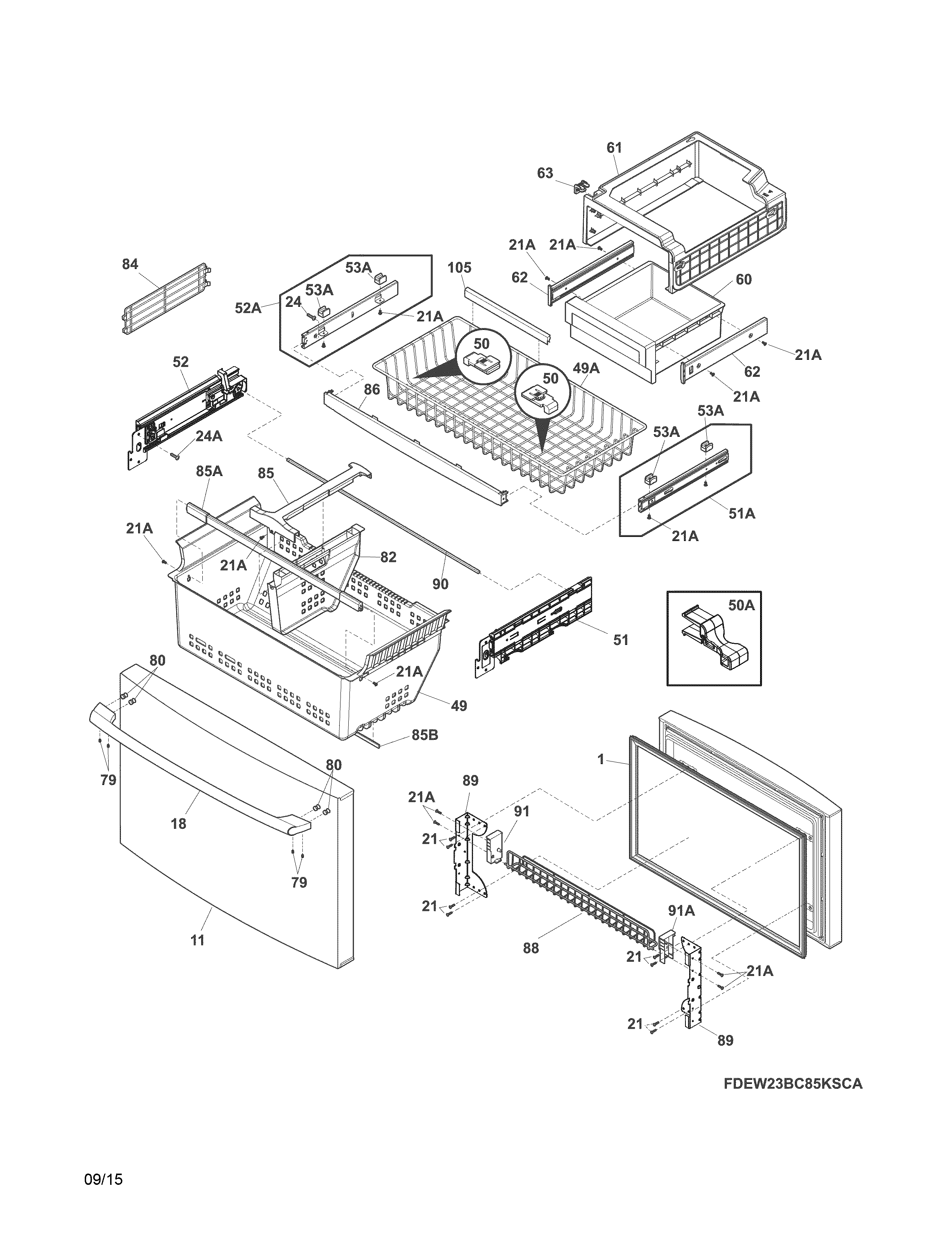 Freezer drawer, baskets