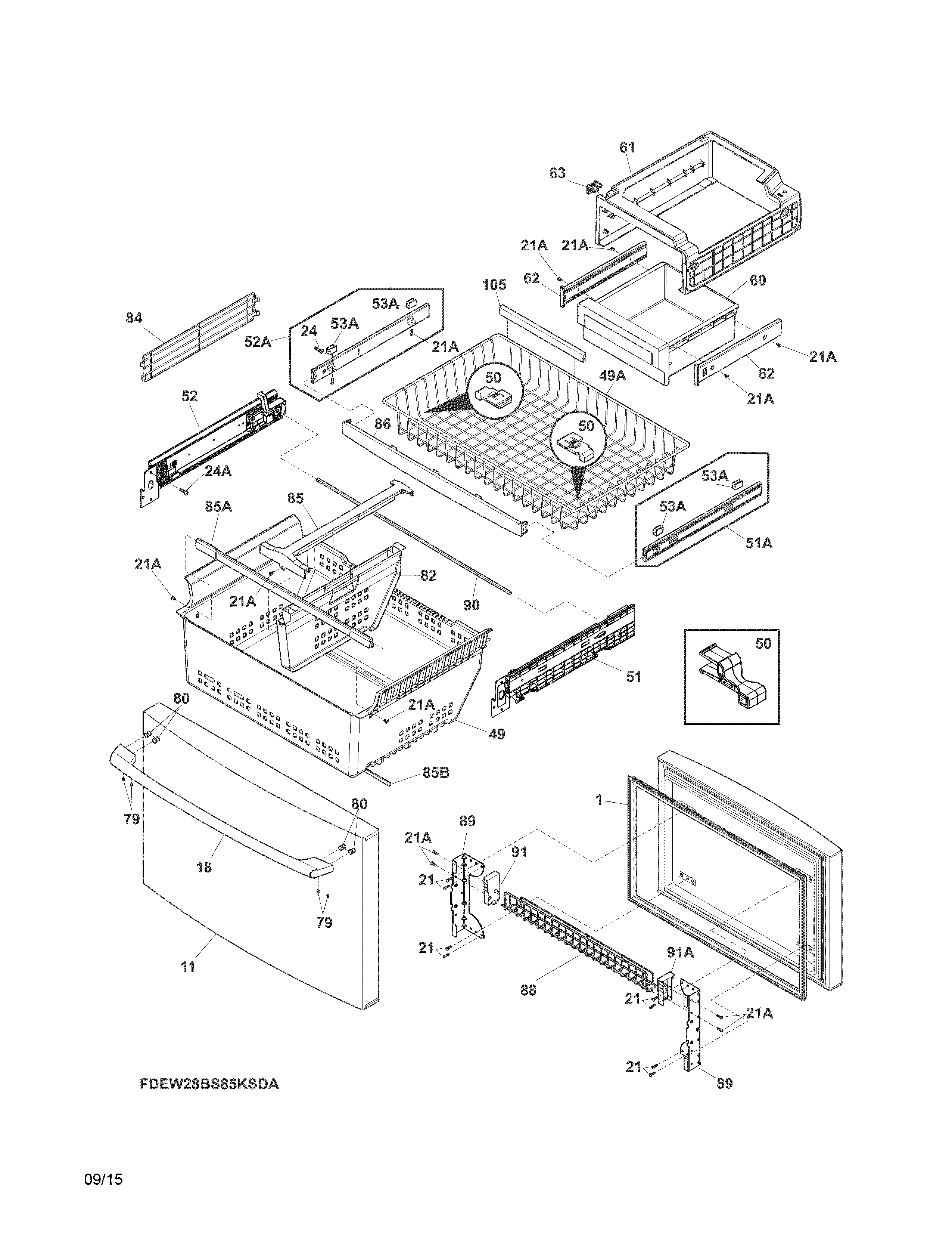 Freezer drawer, baskets