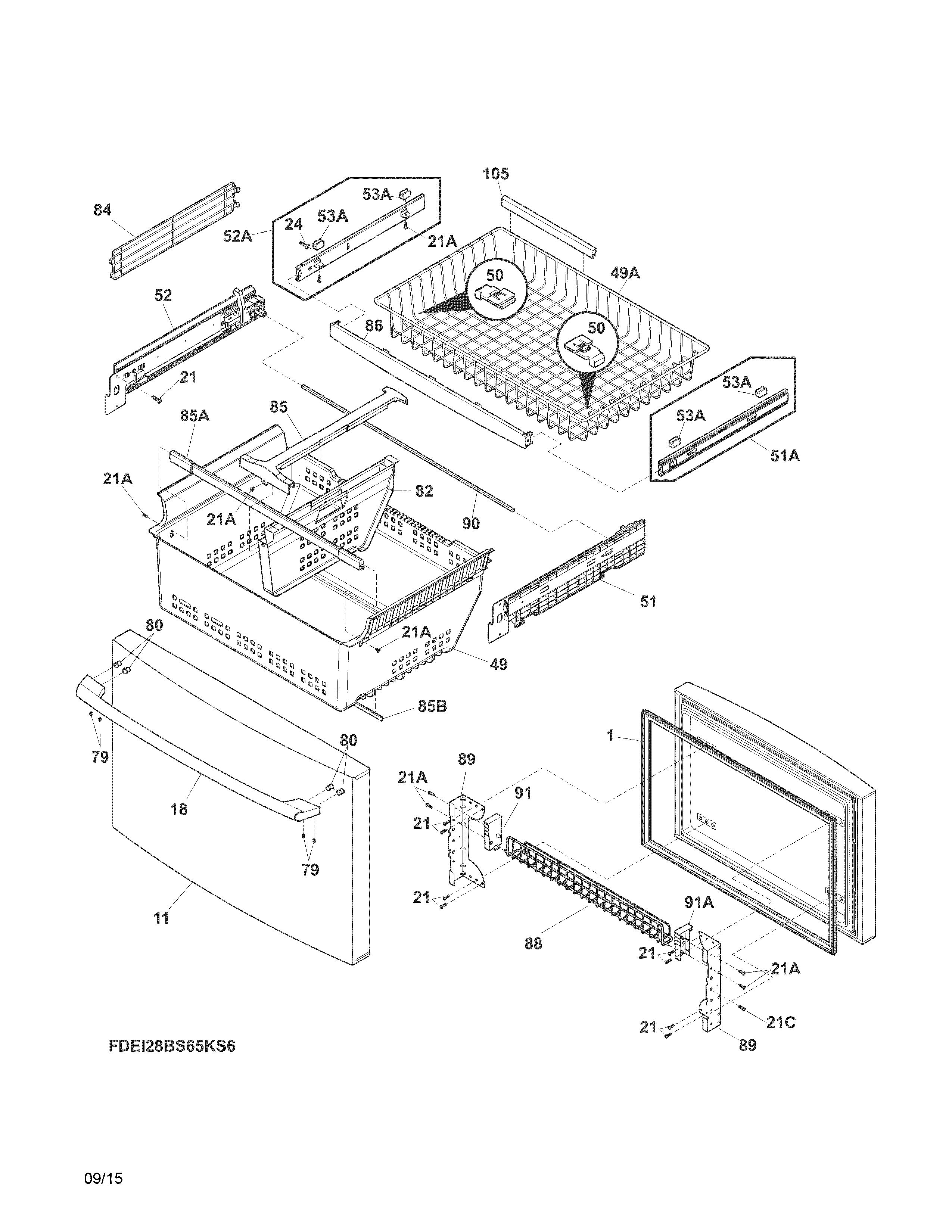 Freezer drawer, baskets