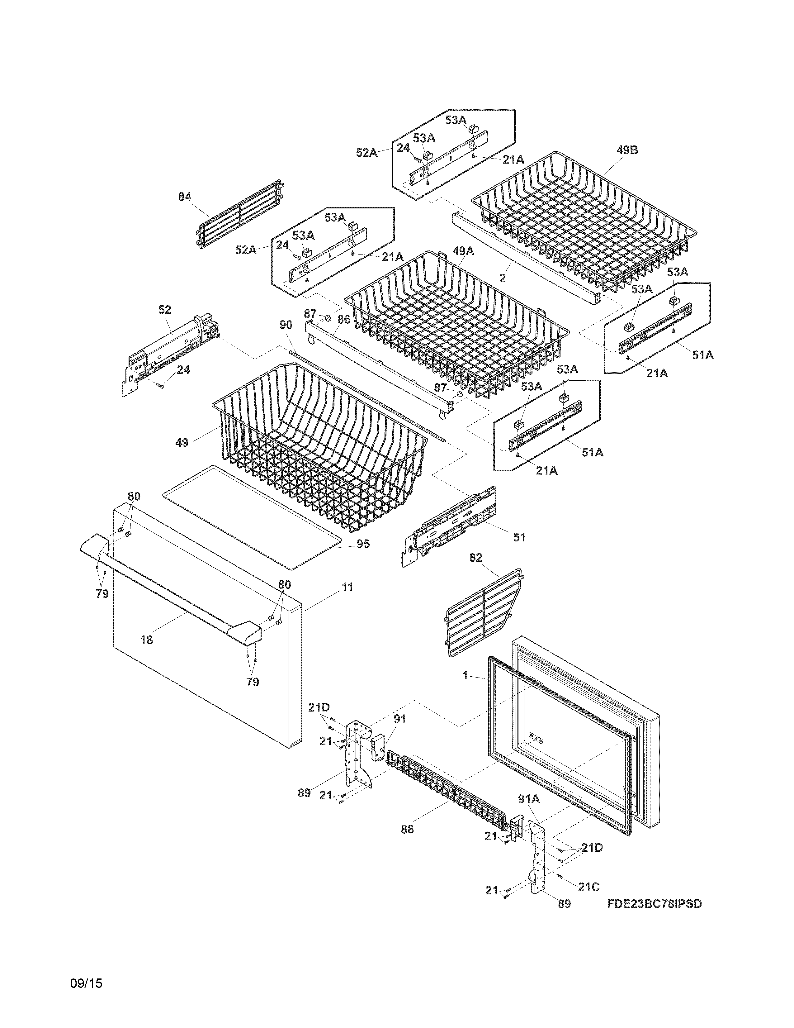 Freezer drawer, baskets