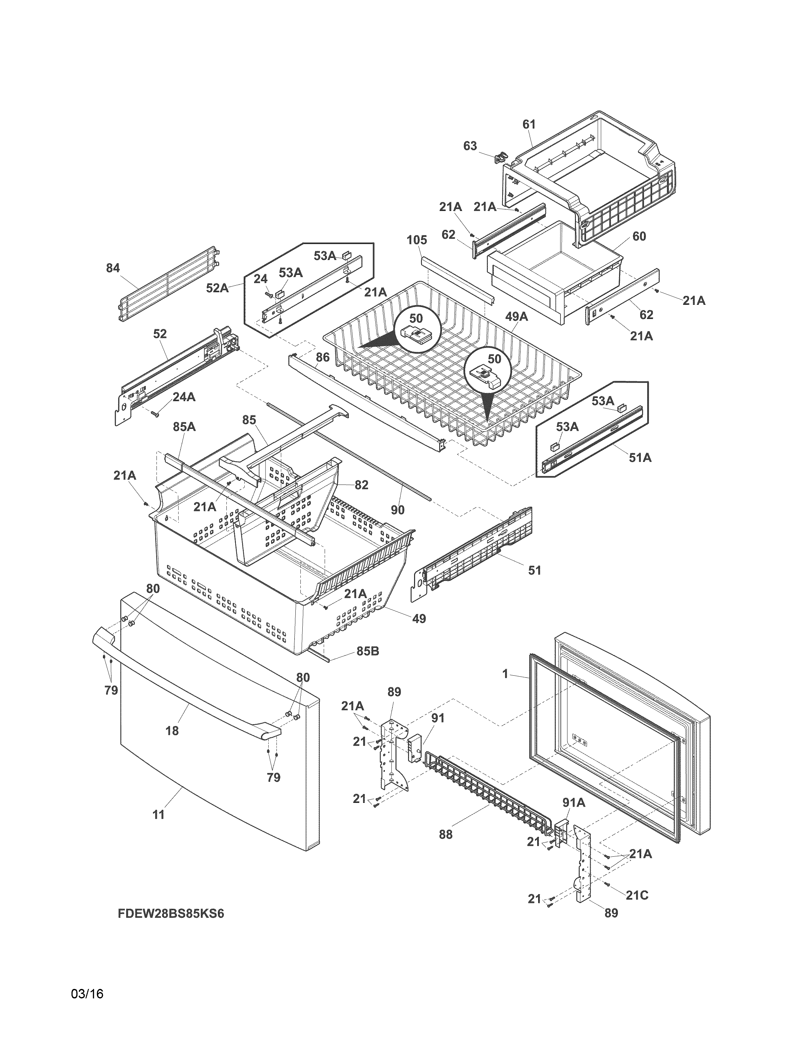 Freezer drawer, baskets