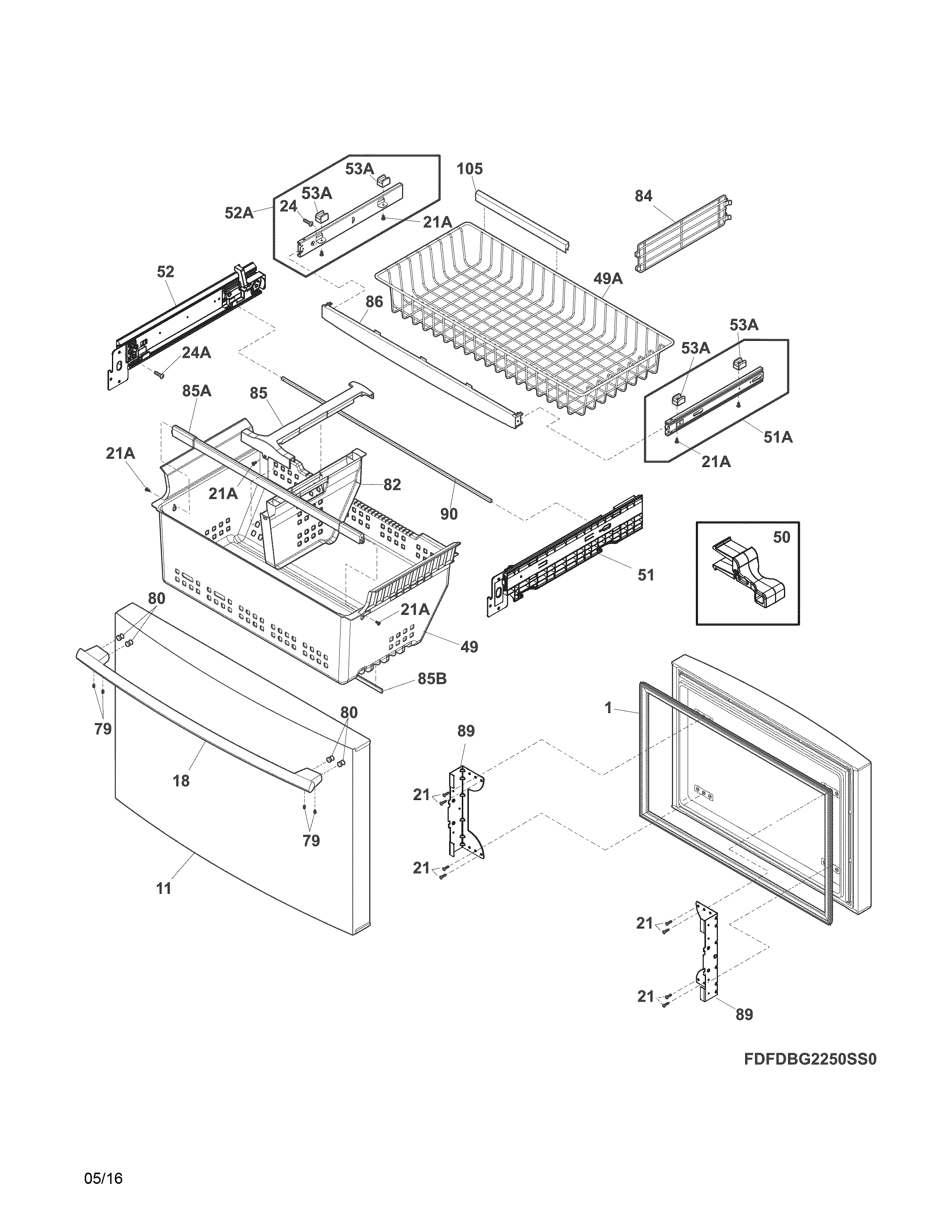 Freezer drawer, baskets