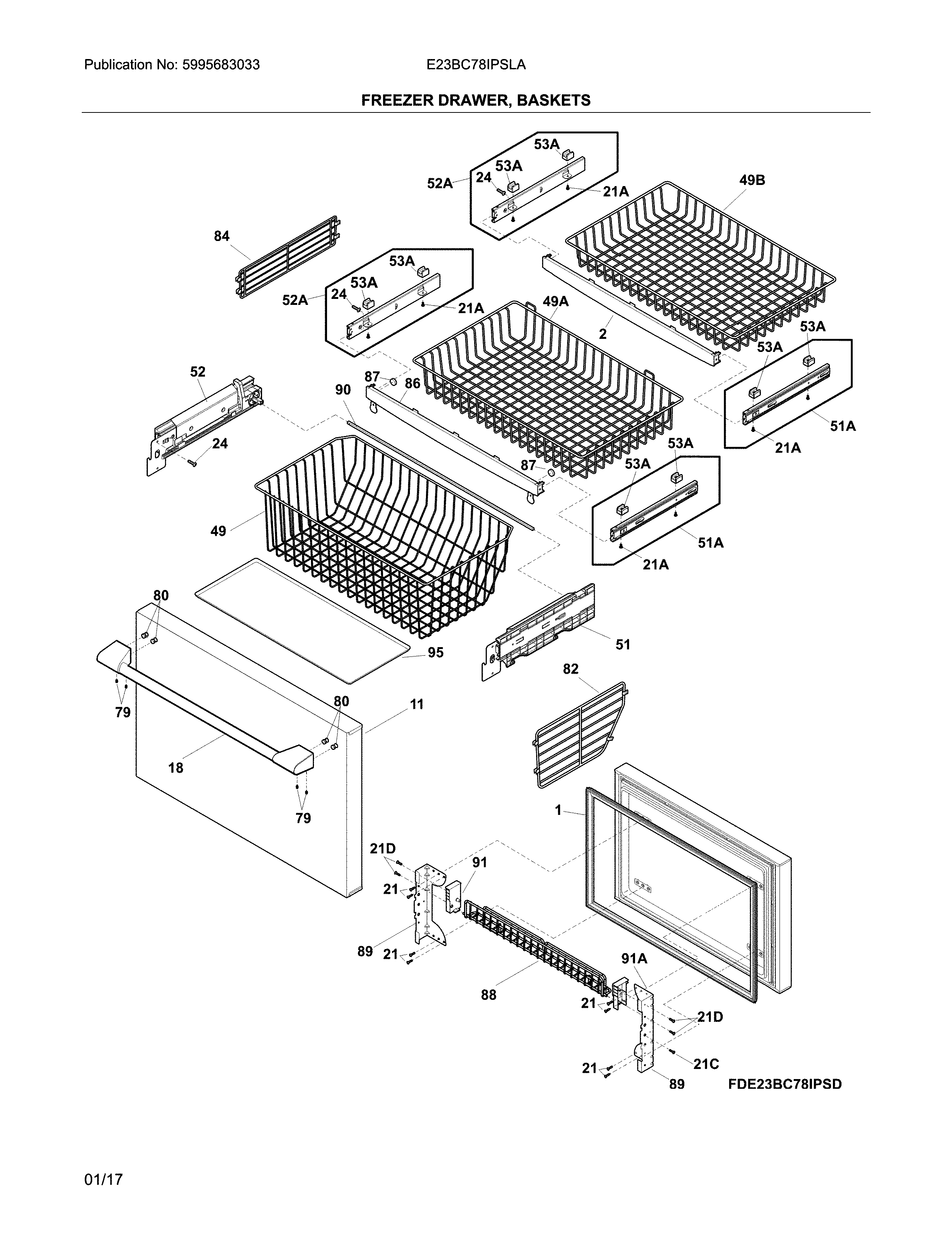 Freezer drawer, baskets