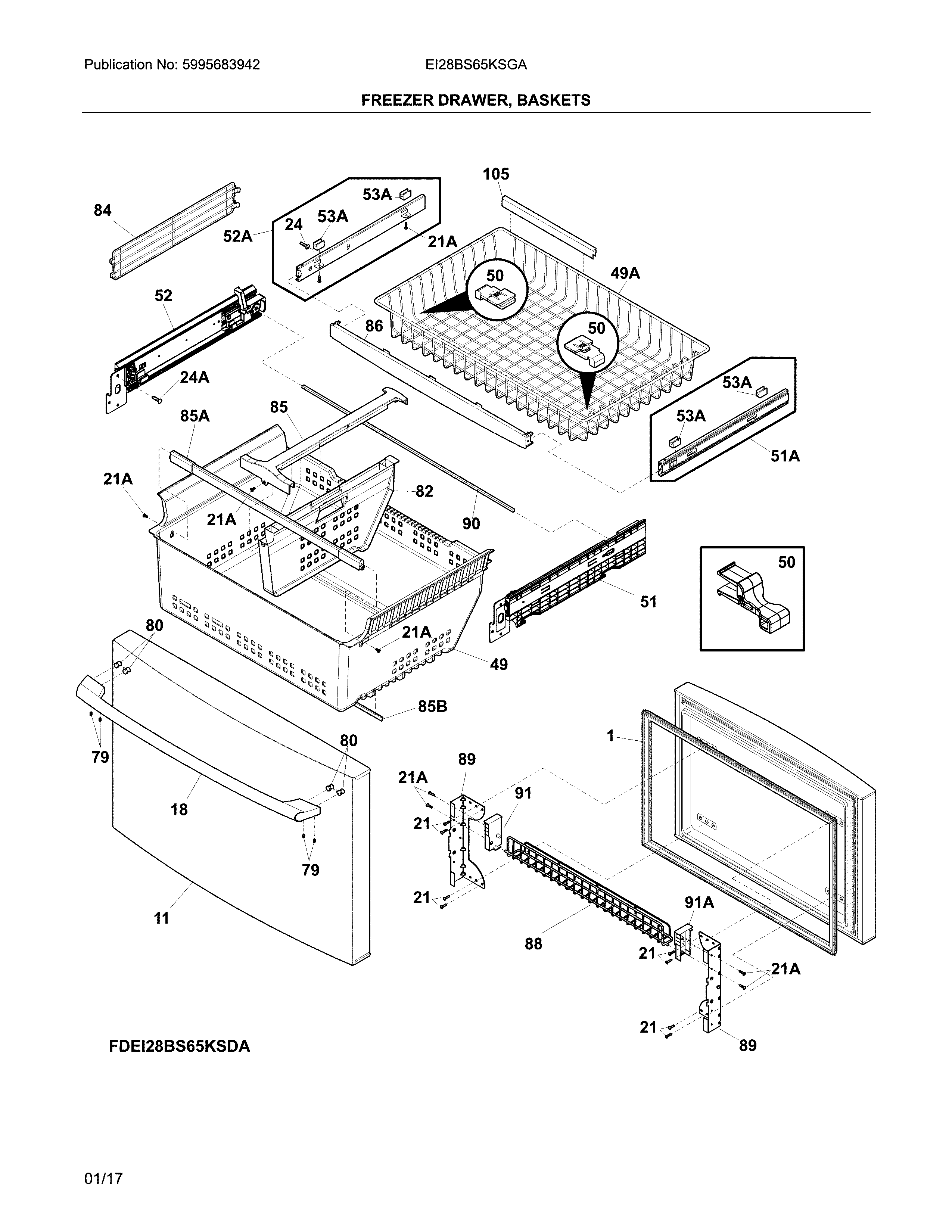Freezer drawer, baskets