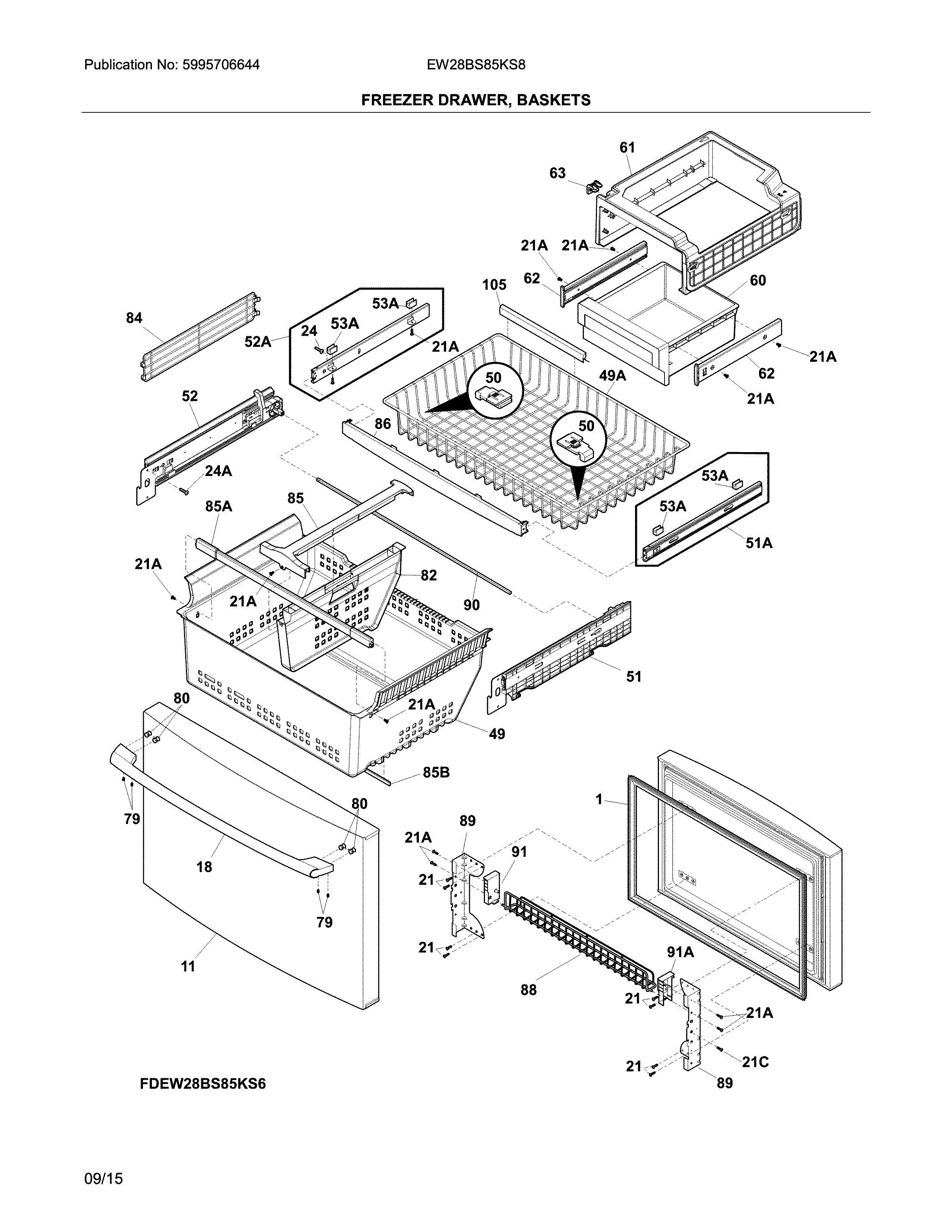 Freezer drawer, baskets