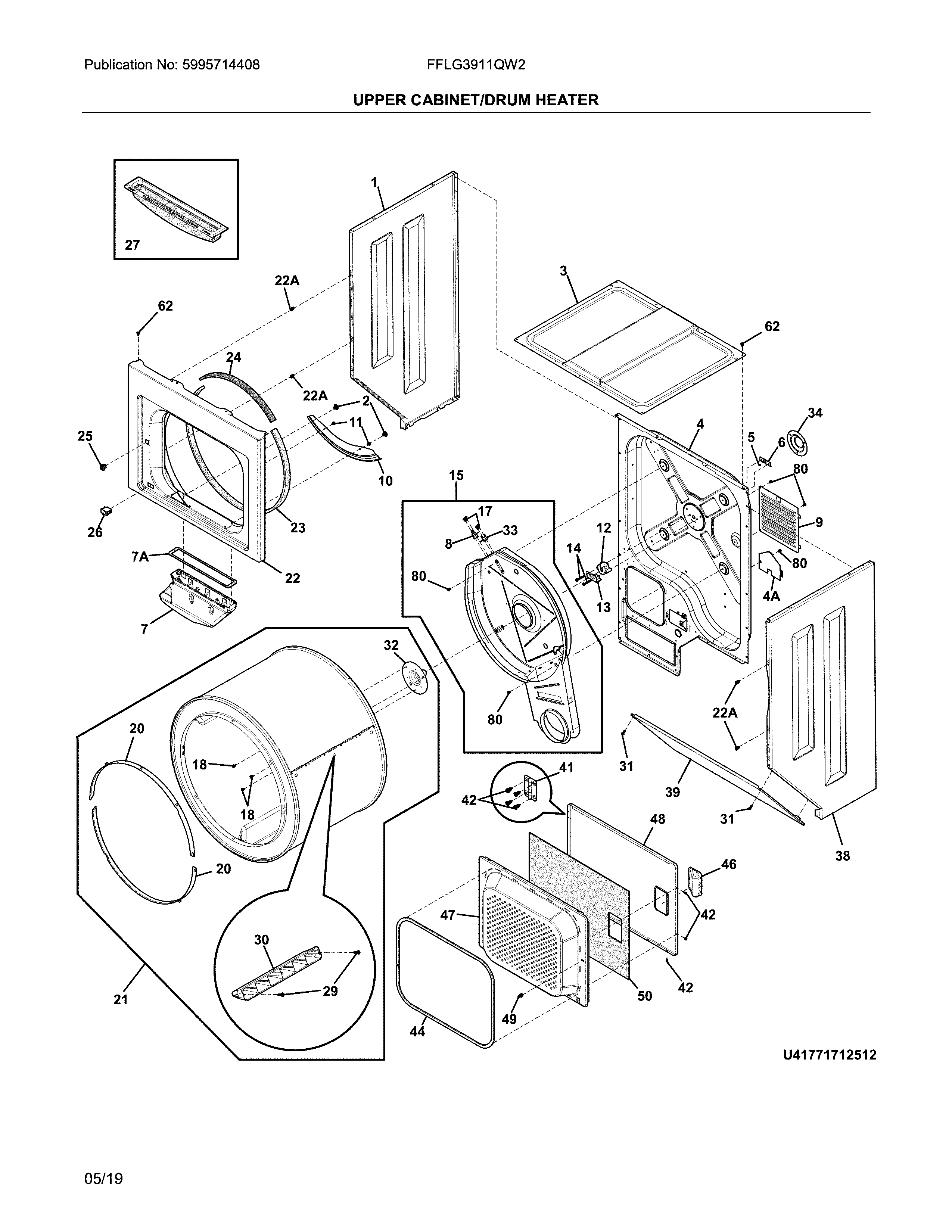 Upper cabinet/drum heater