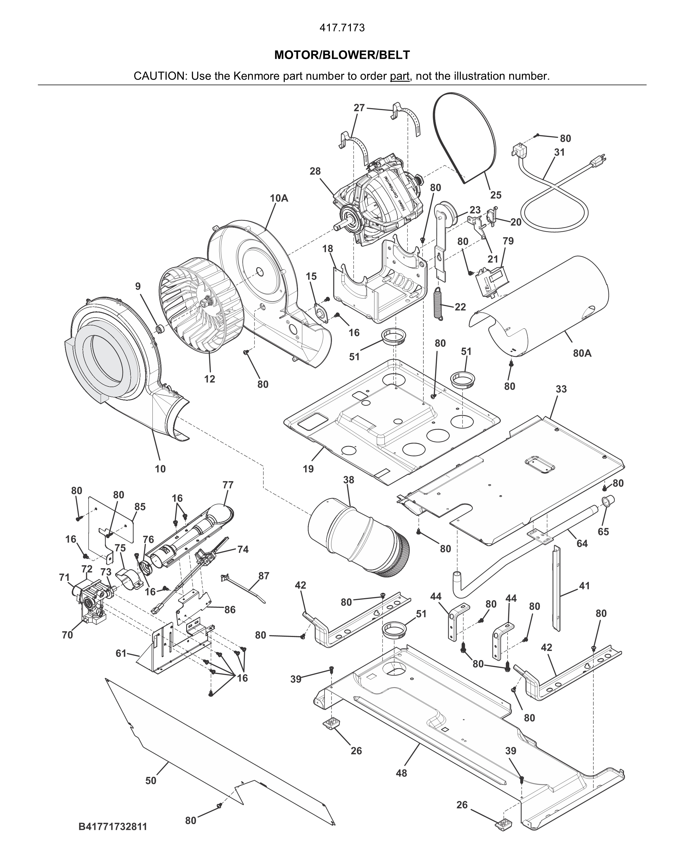 Motor/blower/belt