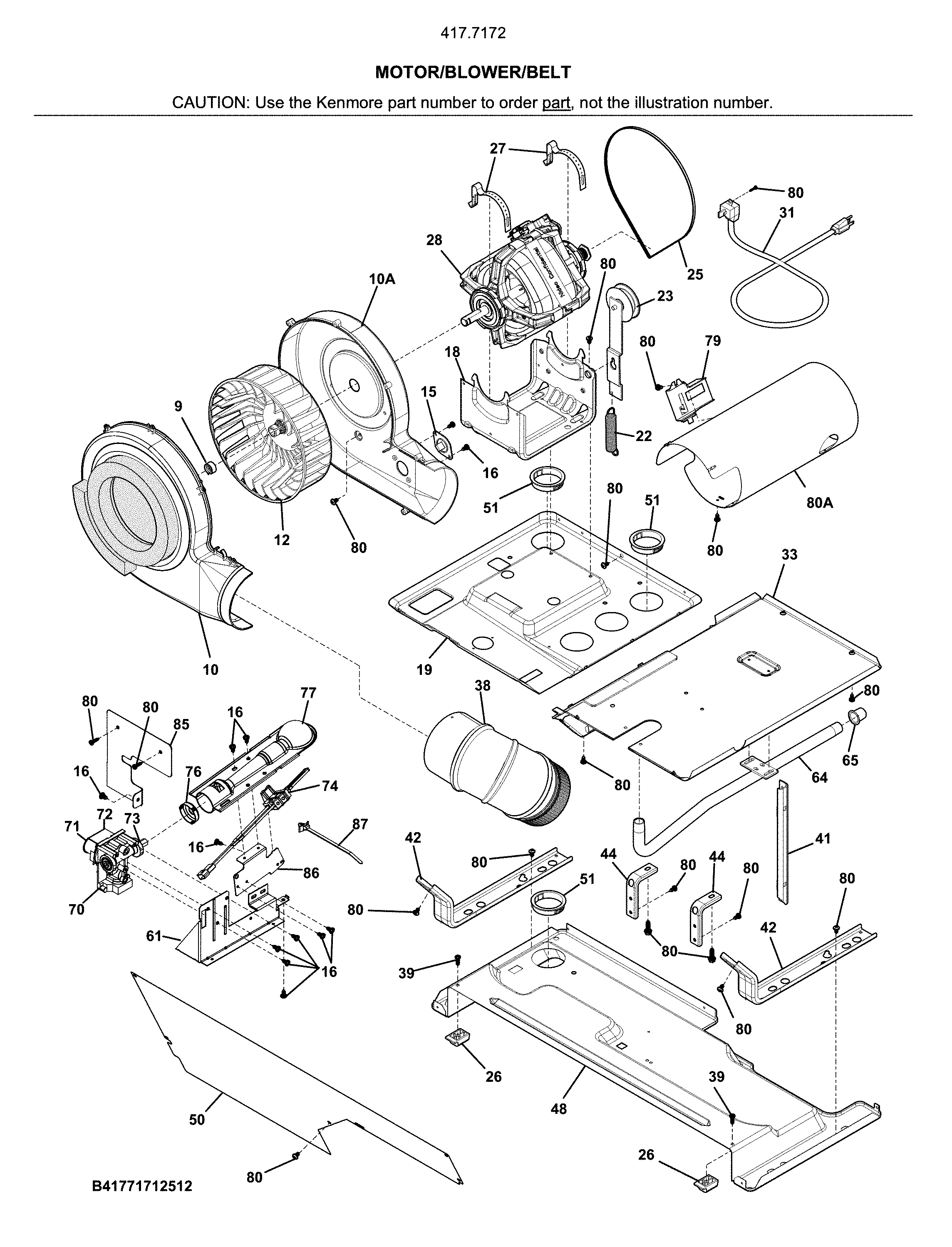 Motor/blower/belt